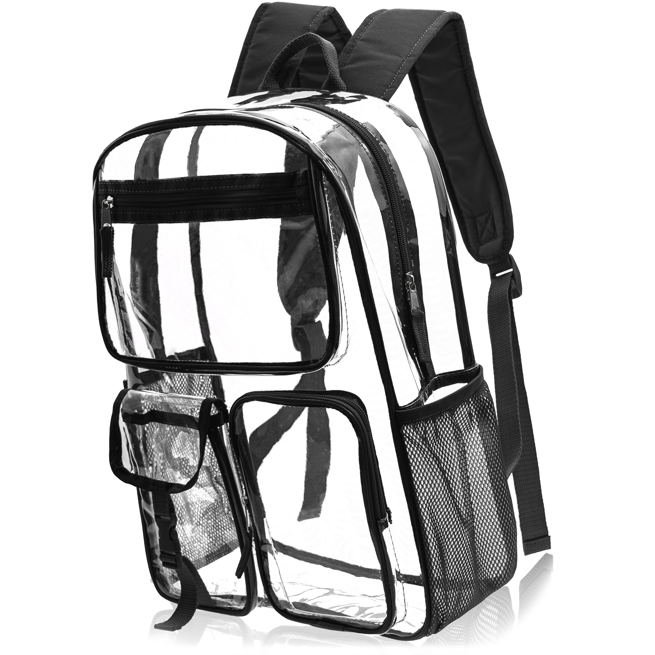 17" Premium Wholesale Clear Backpacks Black Only - Bulk Case of 24 Transparent Bookbags