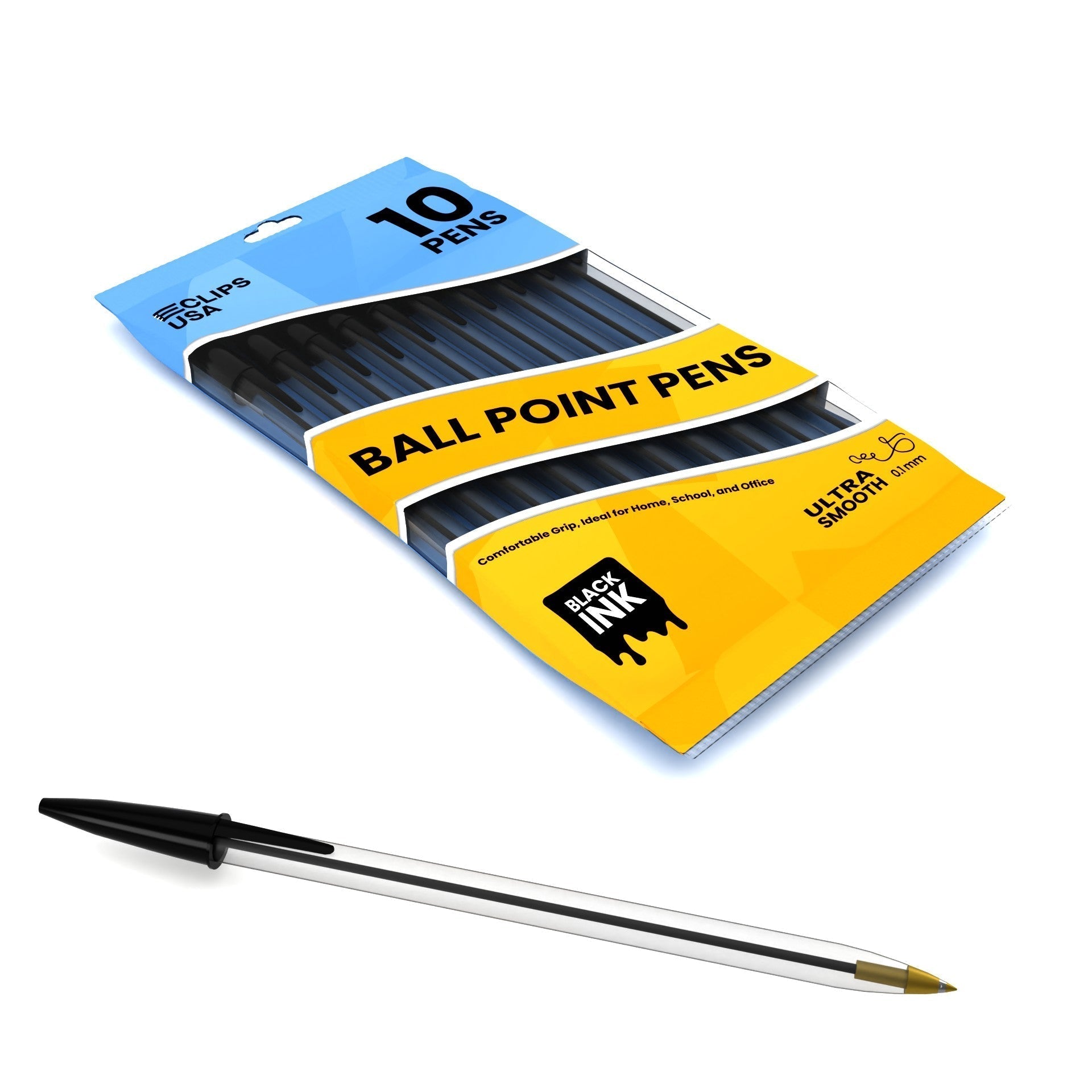 Wholesale Ballpoint Pens in Black - Pack of 10 - Bulk Case of 72 Packs - 720 Black Pens Total