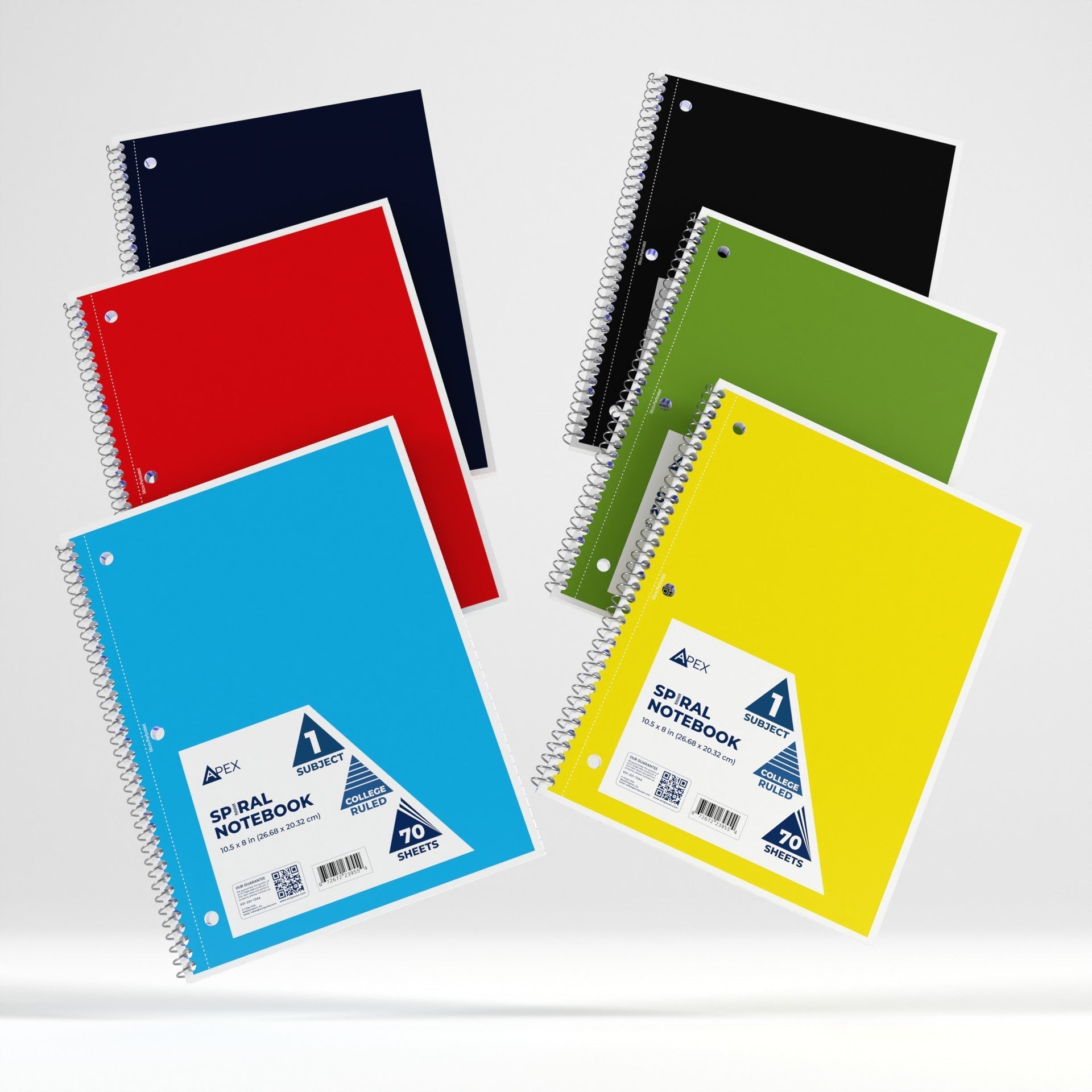 APEX 1-Subject Spiral Notebook - Assorted Colors, College-ruled, 70 Sheets
