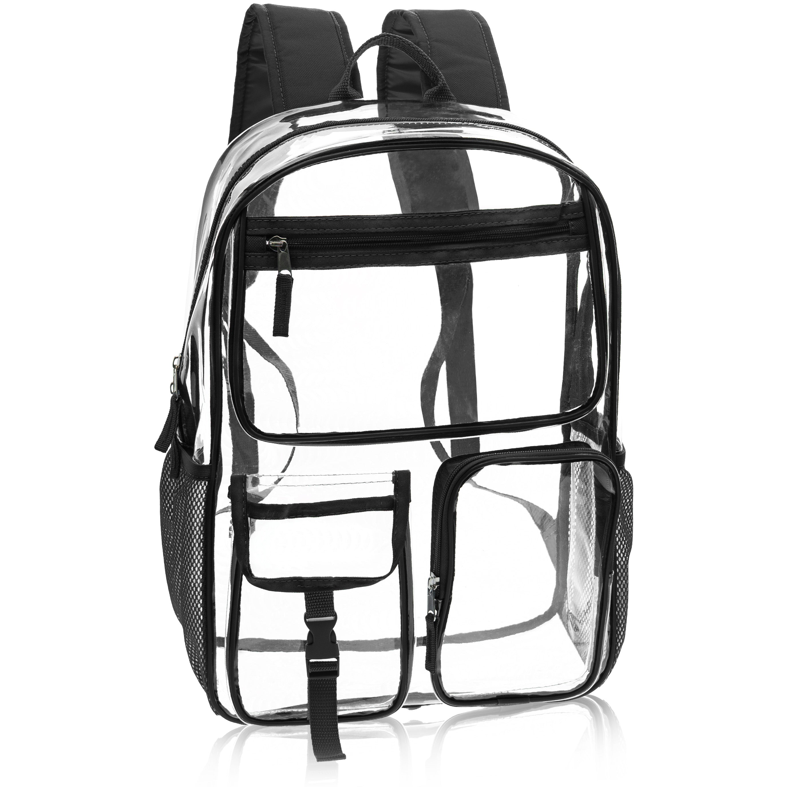 17" Premium Wholesale Clear Backpacks Black Only - Bulk Case of 24 Transparent Bookbags