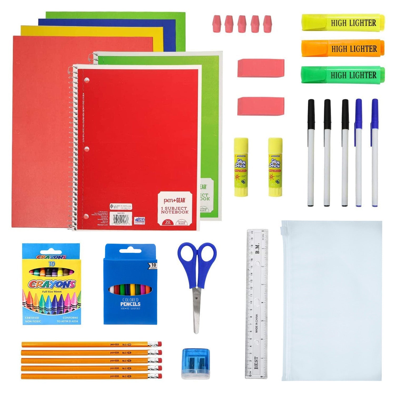 12 Wholesale 17" Classic Backpacks in 12 Assorted Colors & 12 Bulk School Supply Kits of Your Choice