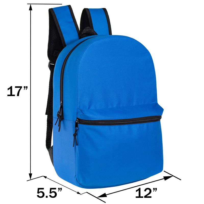 17" Kids Basic Wholesale Backpack in 12 Colors With Side Pocket - Bulk Case of 24 Backpacks
