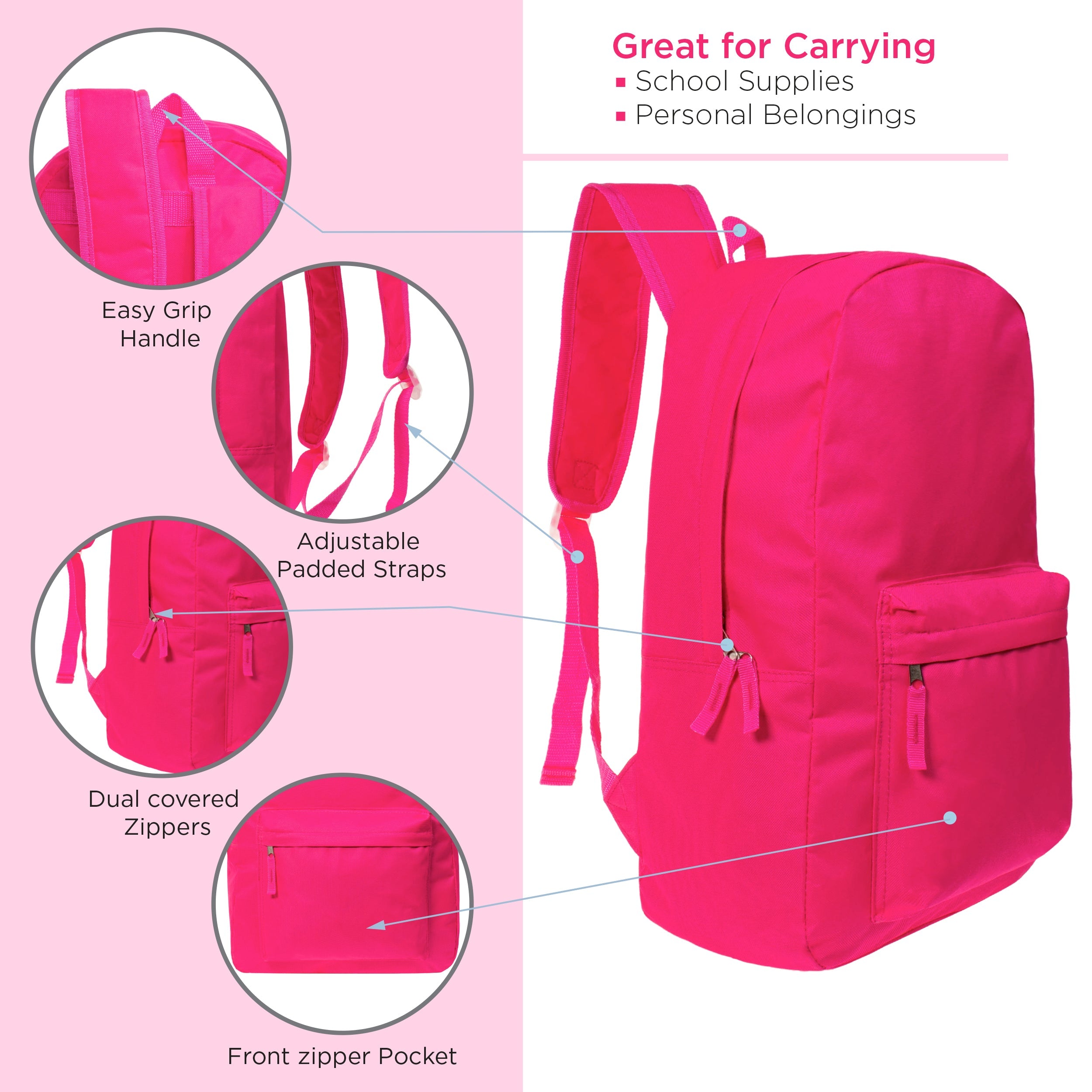 12 Bright 17" Backpacks in 6 Colors, 12 Winter Item Sets & Your Choice of 12 Bulk Hygiene Kits - Wholesale Homeless Care Package