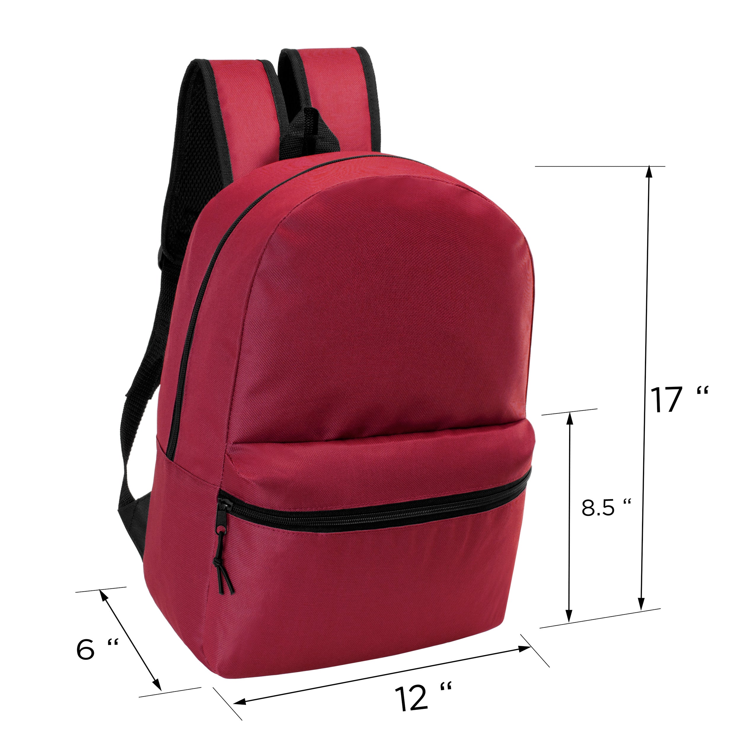 12 Wholesale 17" Basic Backpacks in Burgundy & 12 Bulk School Supply Kits of Your Choice