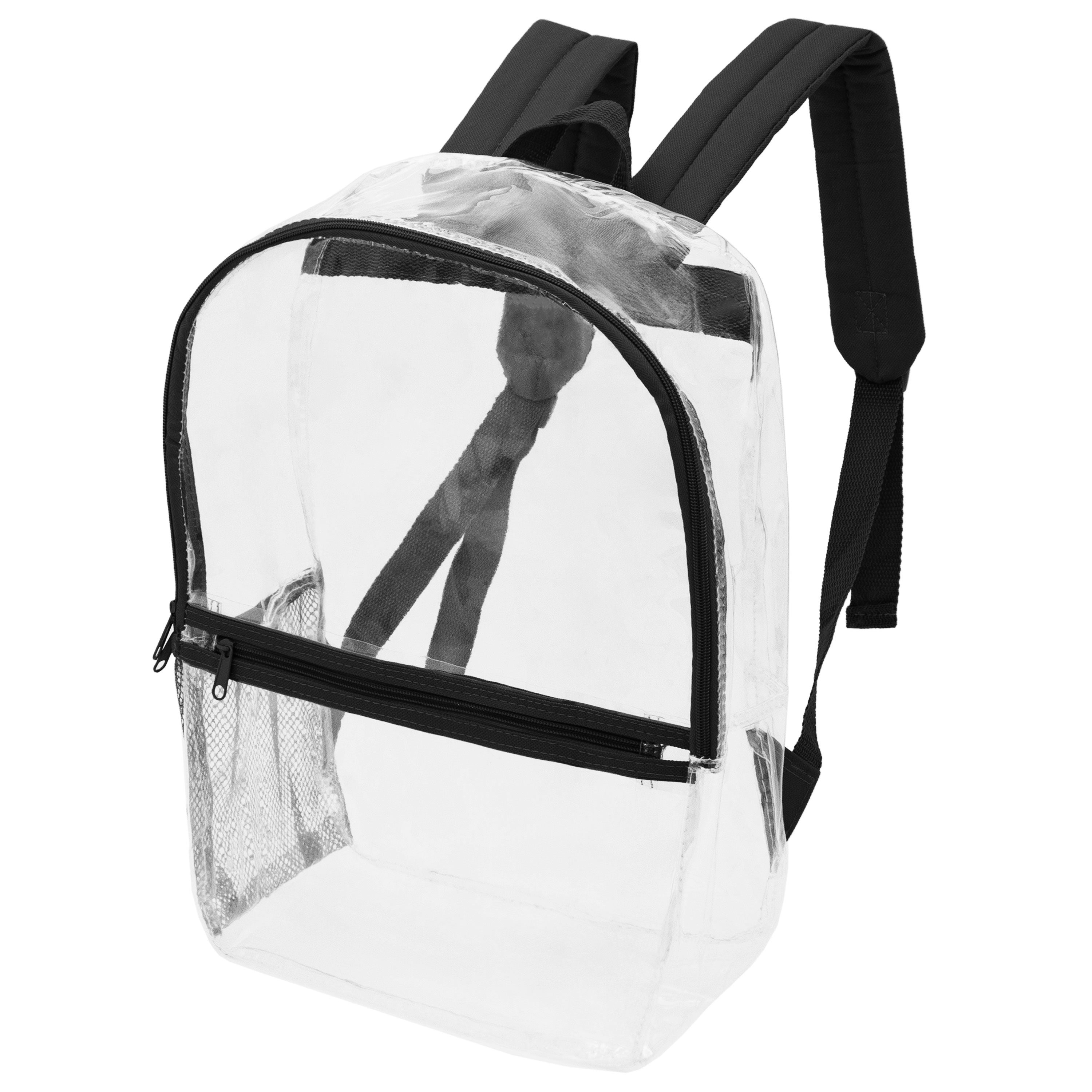 12 Clear 17" Wholesale Backpacks with Black Trim & 12 Bulk School Supply Kits of Your Choice