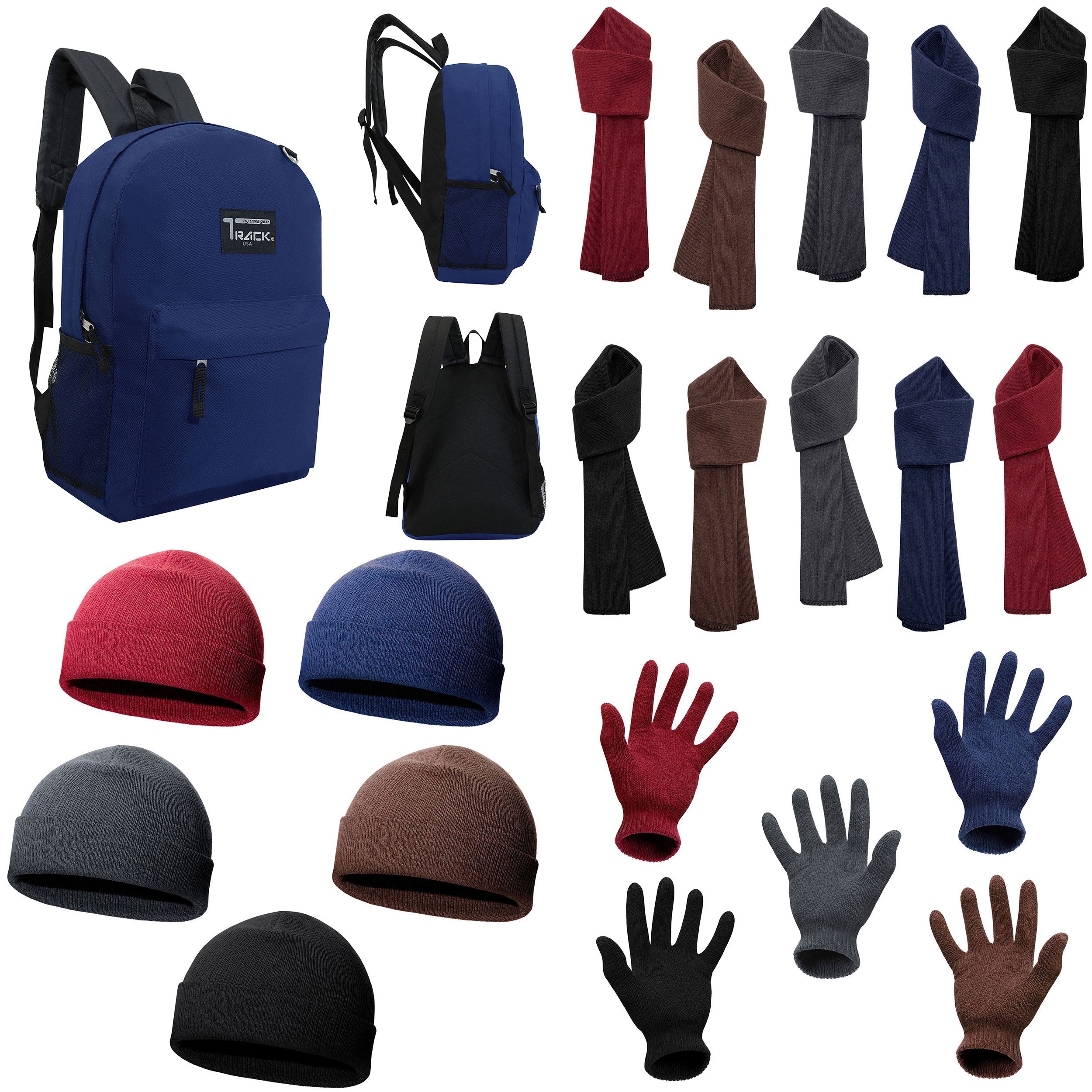 12 Navy Blue 17" Backpacks & Your Choice of 12 Winter Item Sets - Wholesale Care Package: Homeless, Emergency, Charity