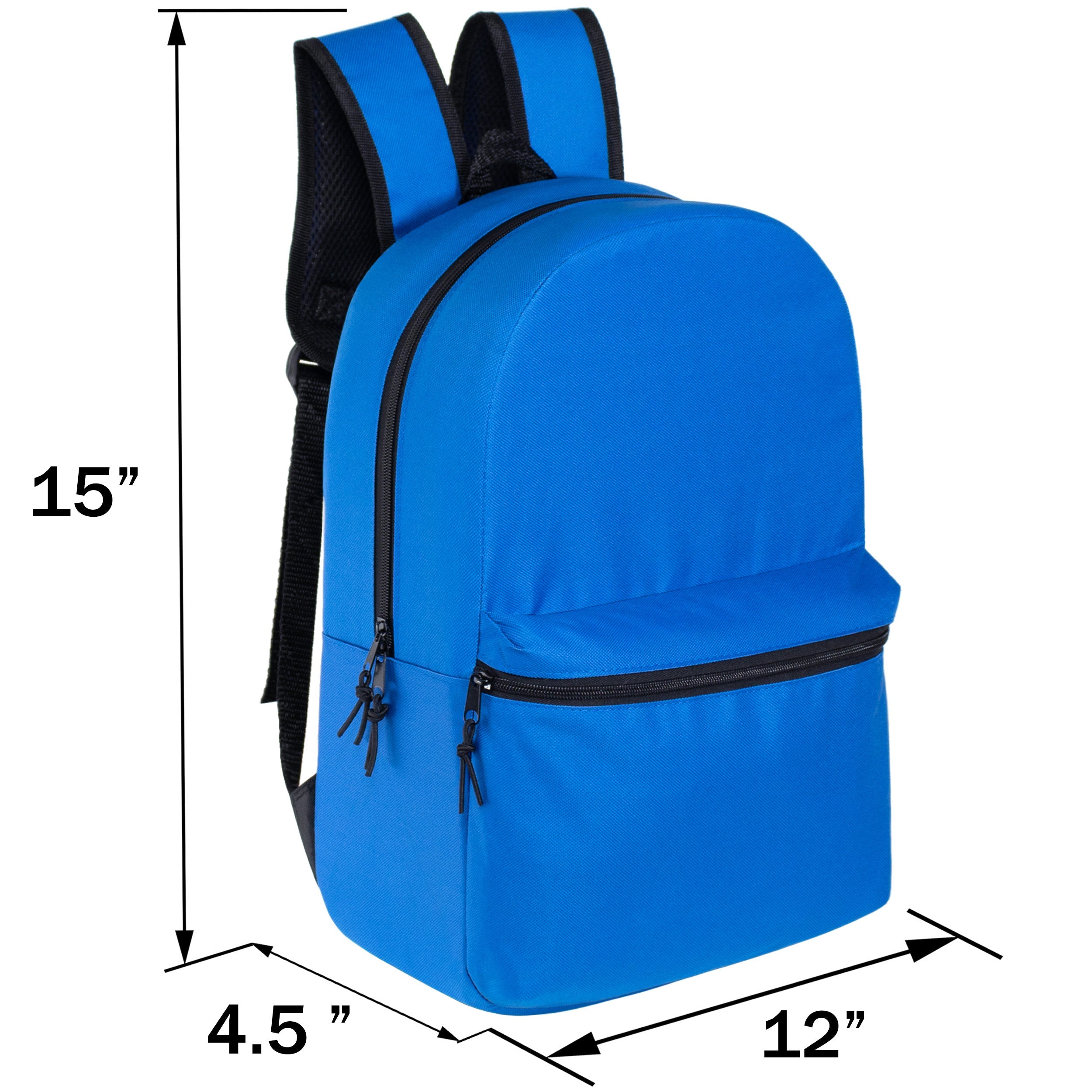 15" Kids Basic Wholesale Backpack in 6 Colors - Bulk Case of 6