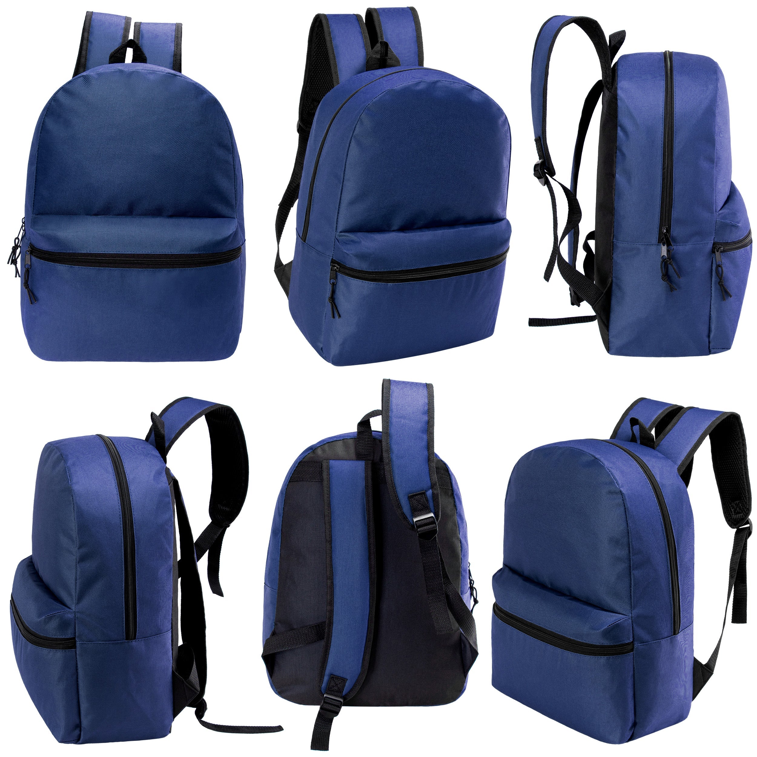 12 Basic 17" Backpacks in Navy Blue & Your Choice of 12 Winter Item Sets - Wholesale Care Package: Homeless, Emergency, Charity
