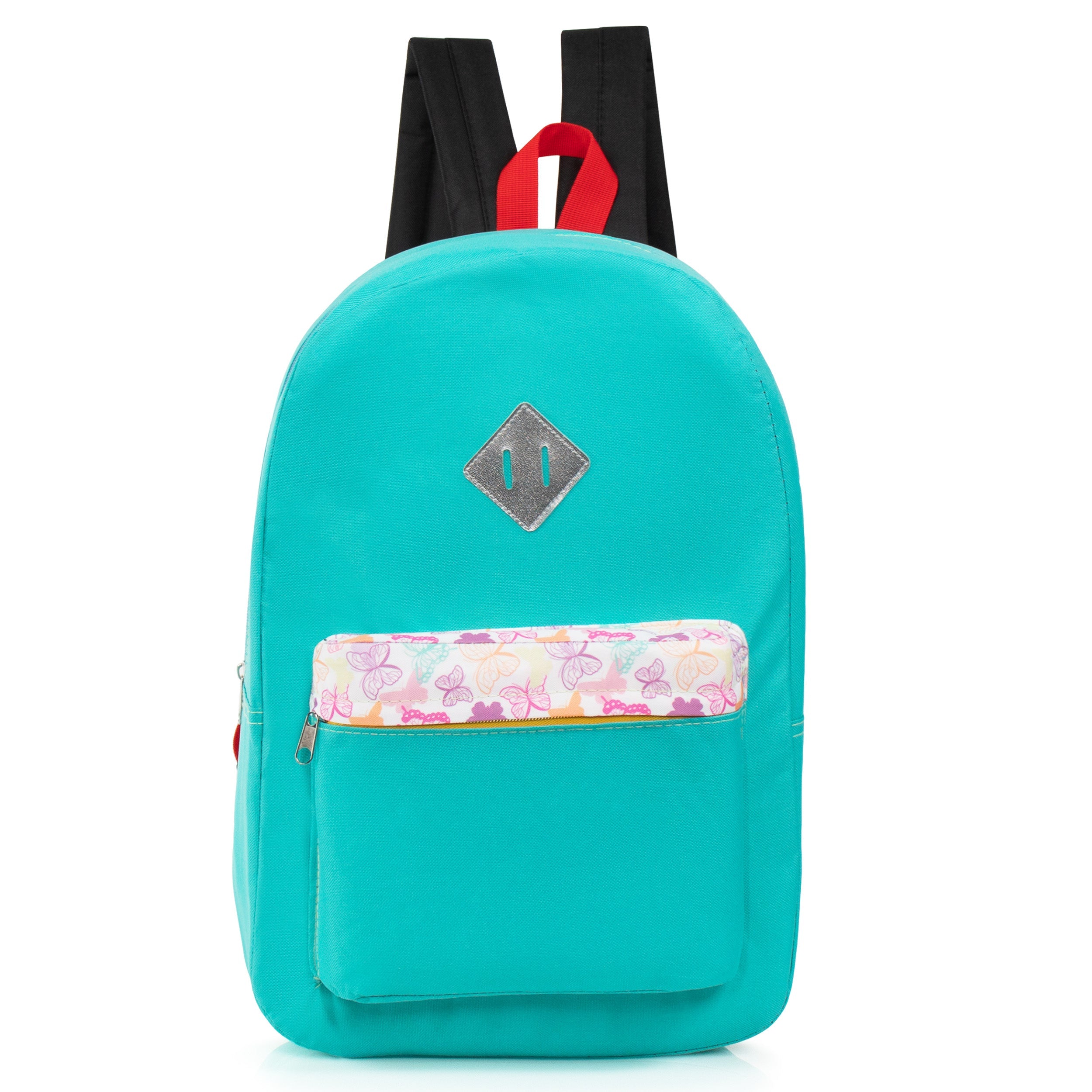 17" Multi Color Basic Wholesale Backpacks - Diamond Patch & Padded Back - Bulk Case of 24