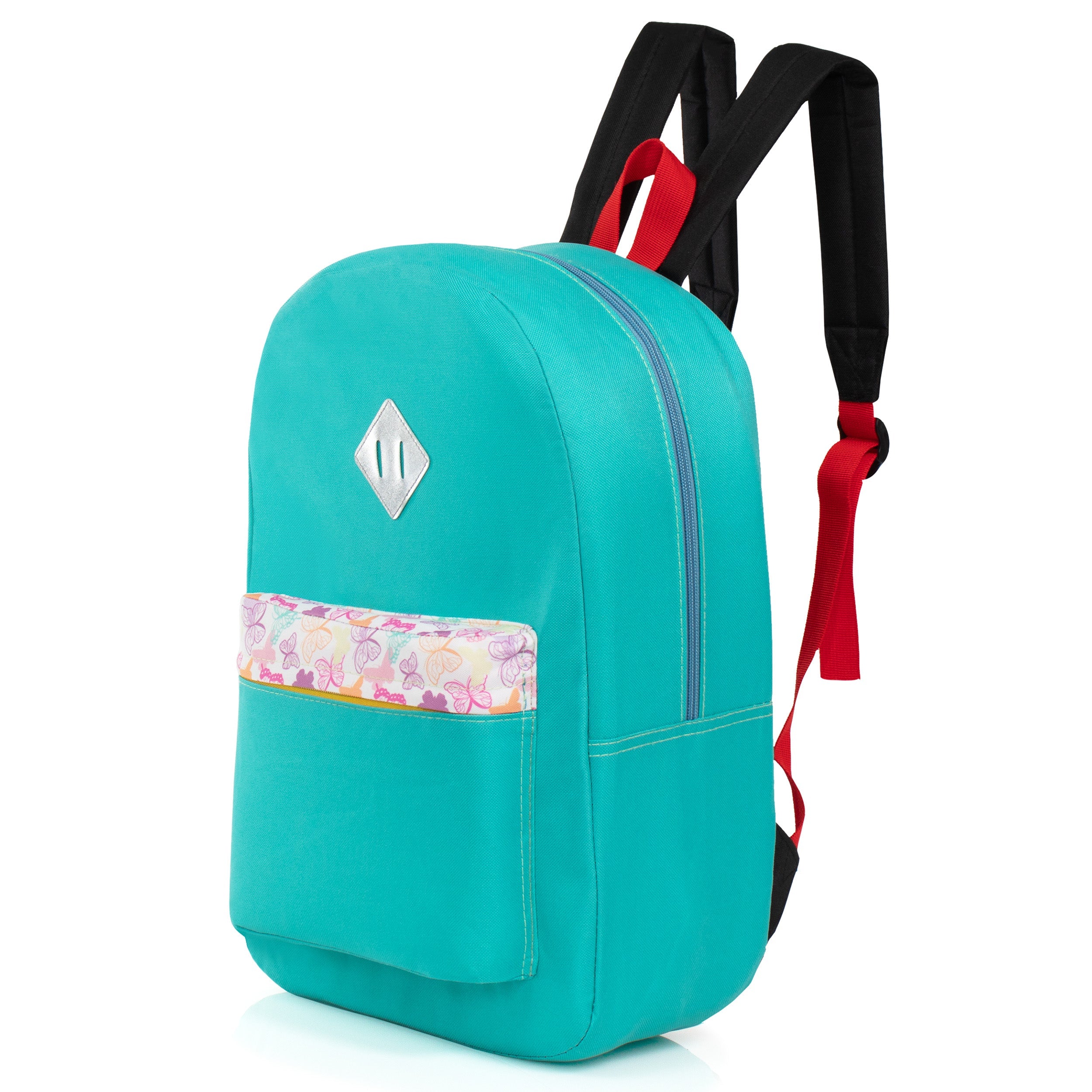 17" Multi Color Basic Wholesale Backpacks - Diamond Patch & Padded Back - Bulk Case of 24