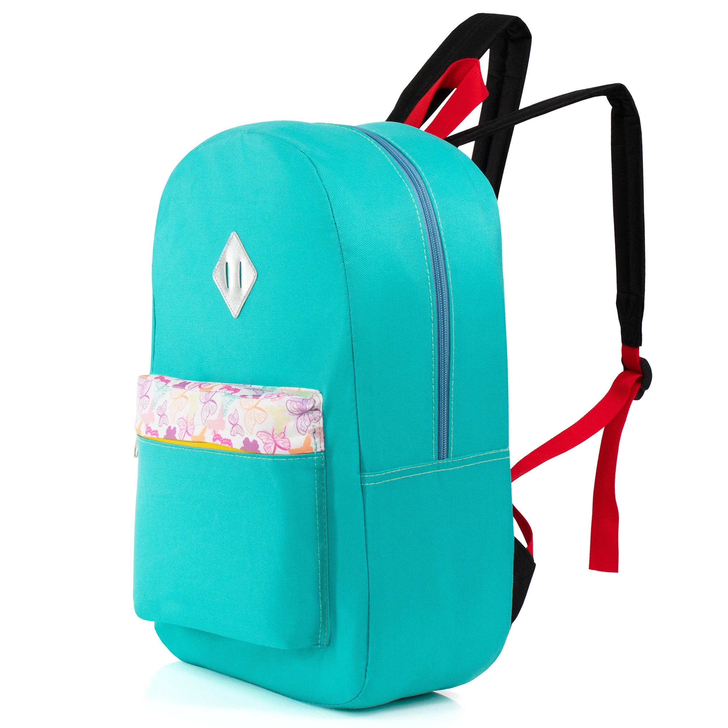 17" Multi Color Basic Wholesale Backpacks with a Diamond Patch & Padded Back - Bulk Case of 24
