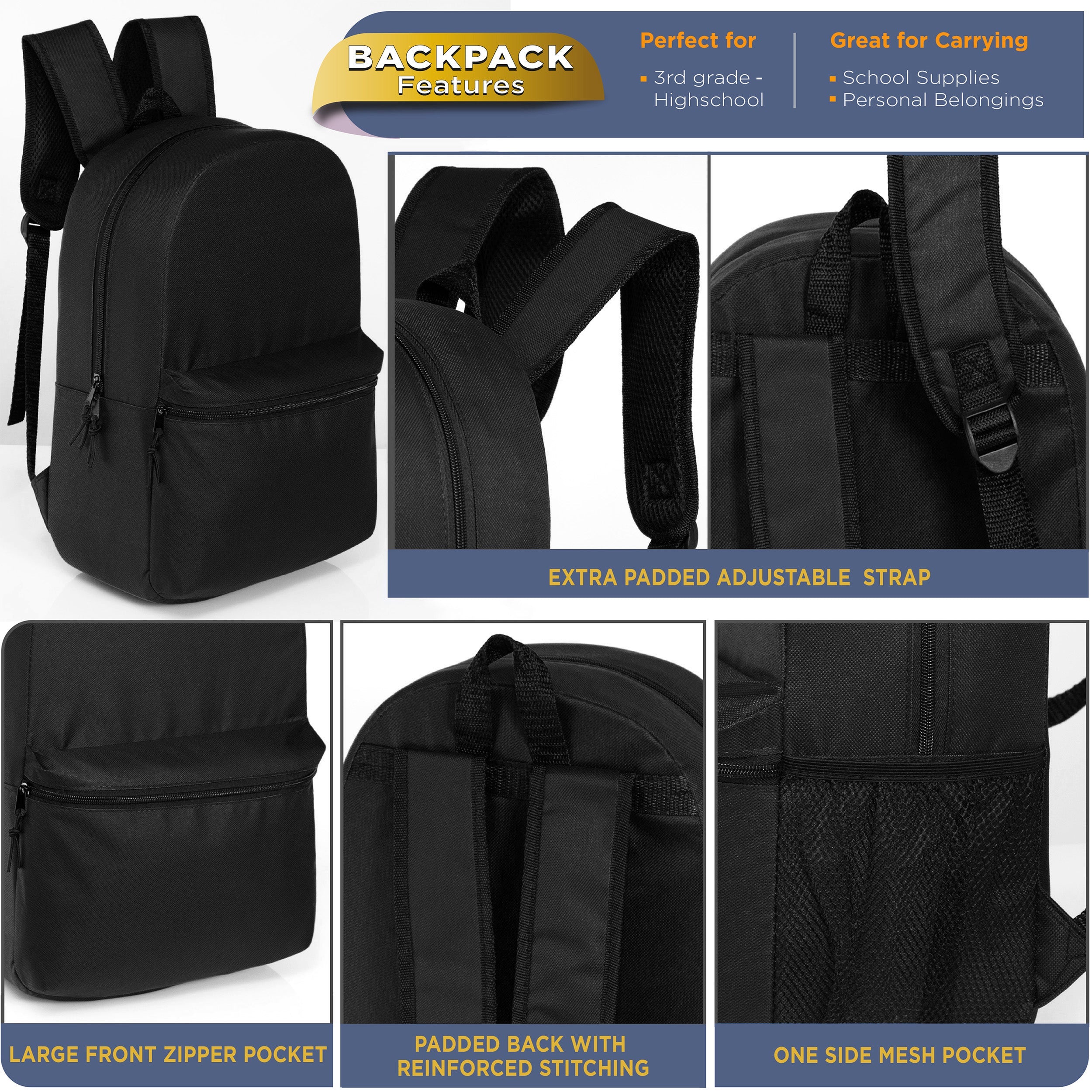 18.5" Basic Wholesale Backpack in 12 Colors - Bulk Case of 24