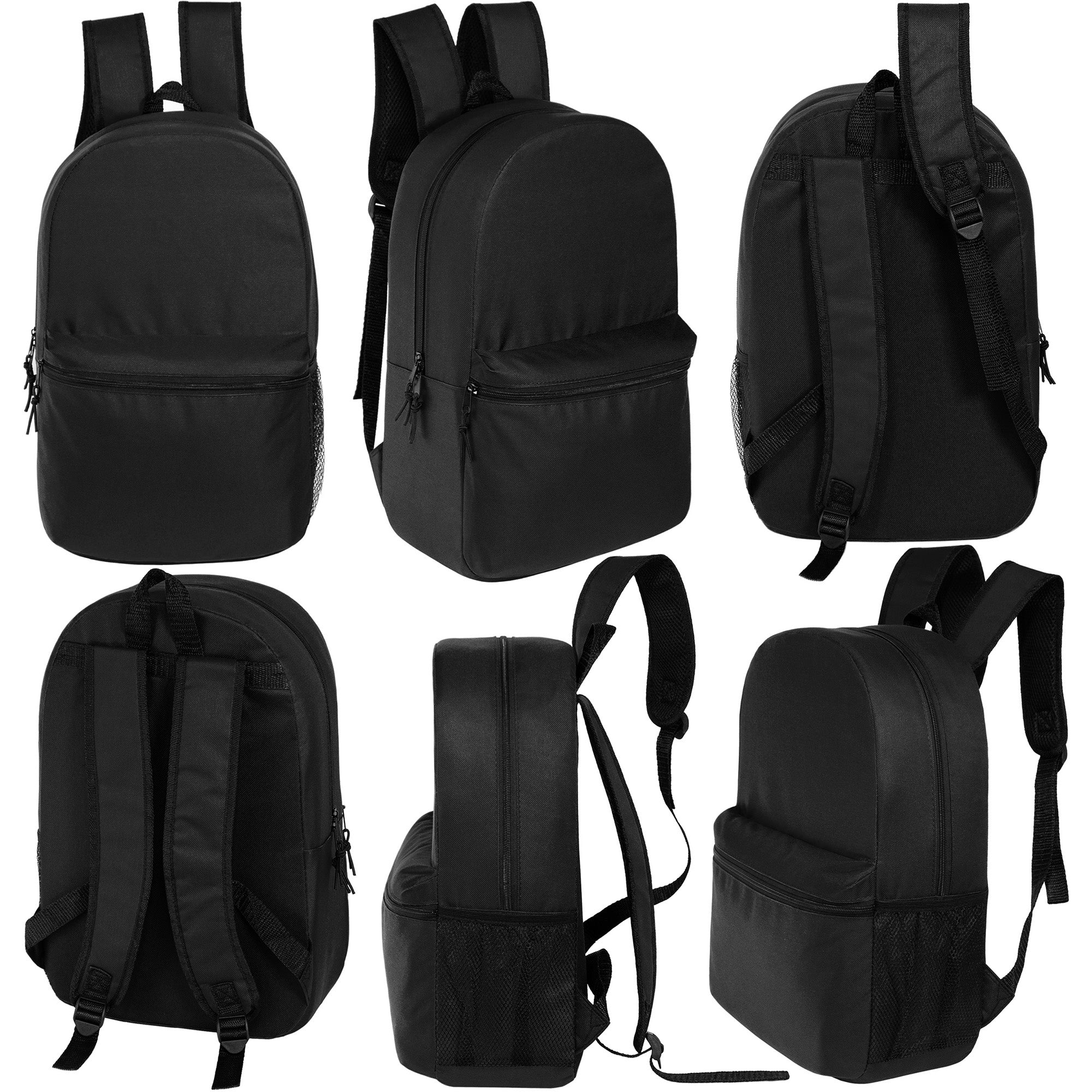 18.5" Basic Wholesale Backpack in Black - Bulk Case of 24 Bookbags