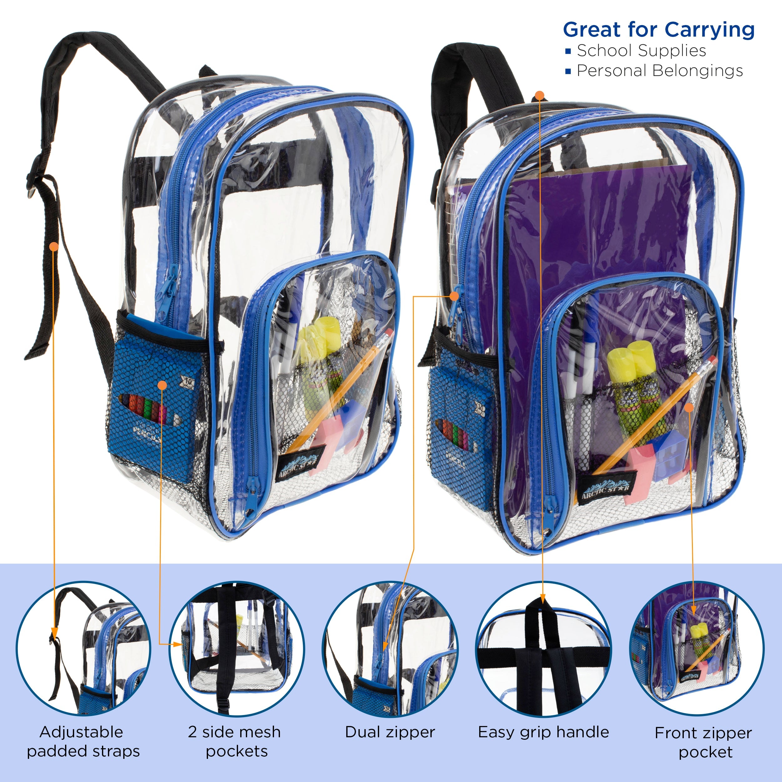 13'' Mini Clear Wholesale Backpacks in 5 Colors - Bulk Case of 24 Bookbags