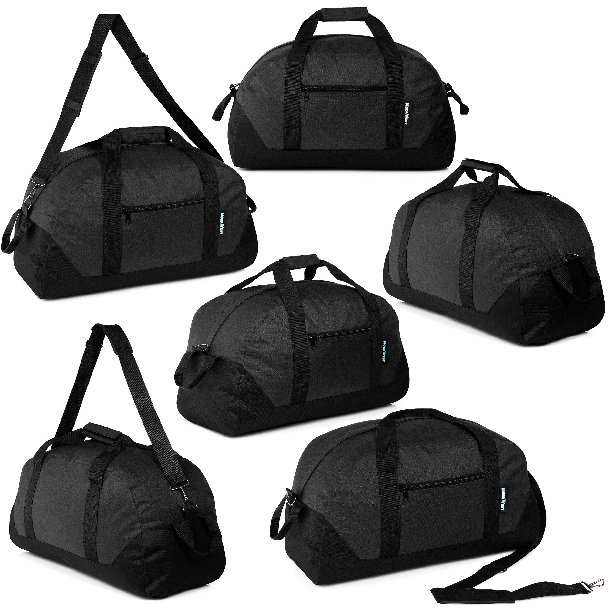 20" Wholesale Duffle Bag in Black with a Removable Strap - Bulk Case of 24