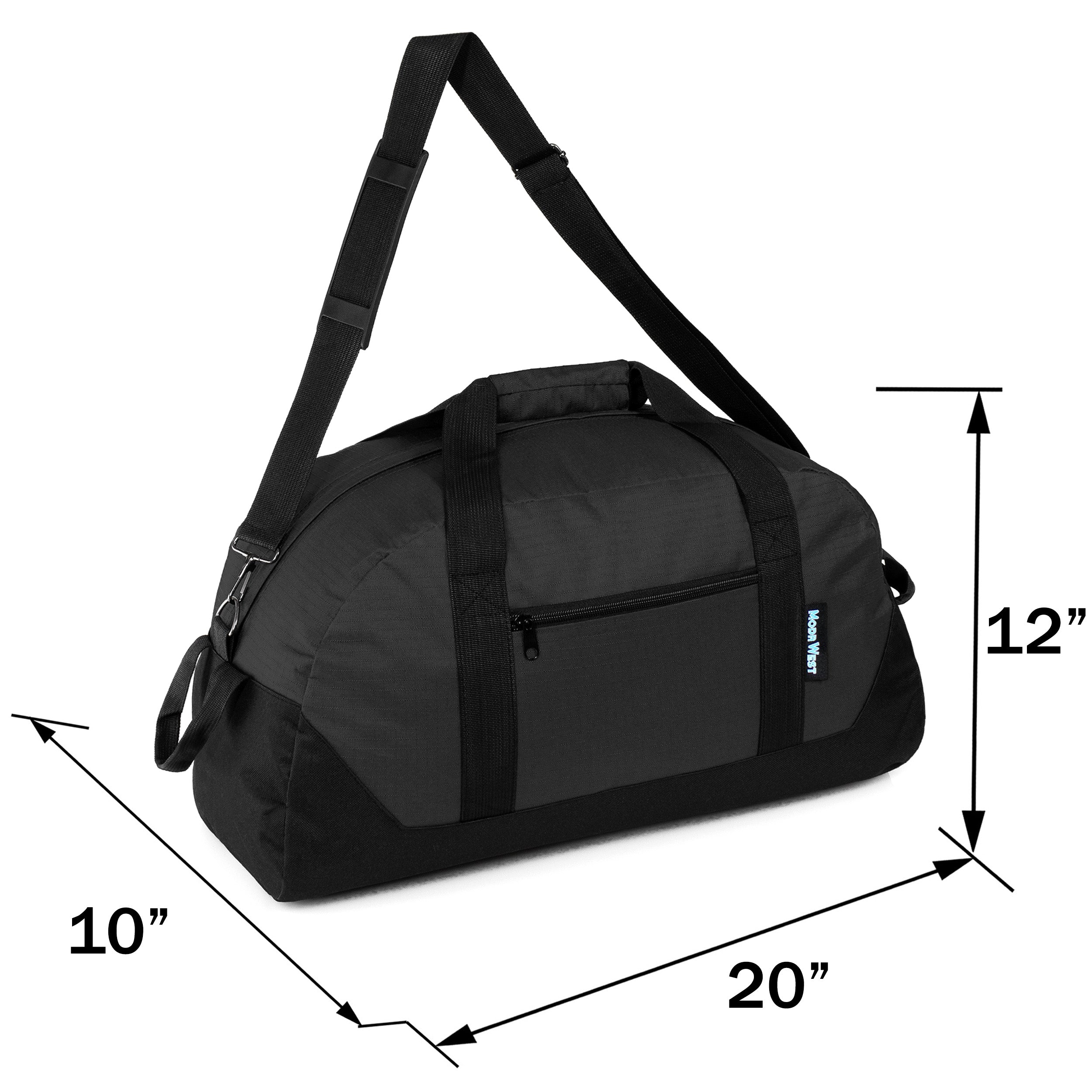20" Wholesale Duffle Bag in Black with a Removable Strap - Bulk Case of 24