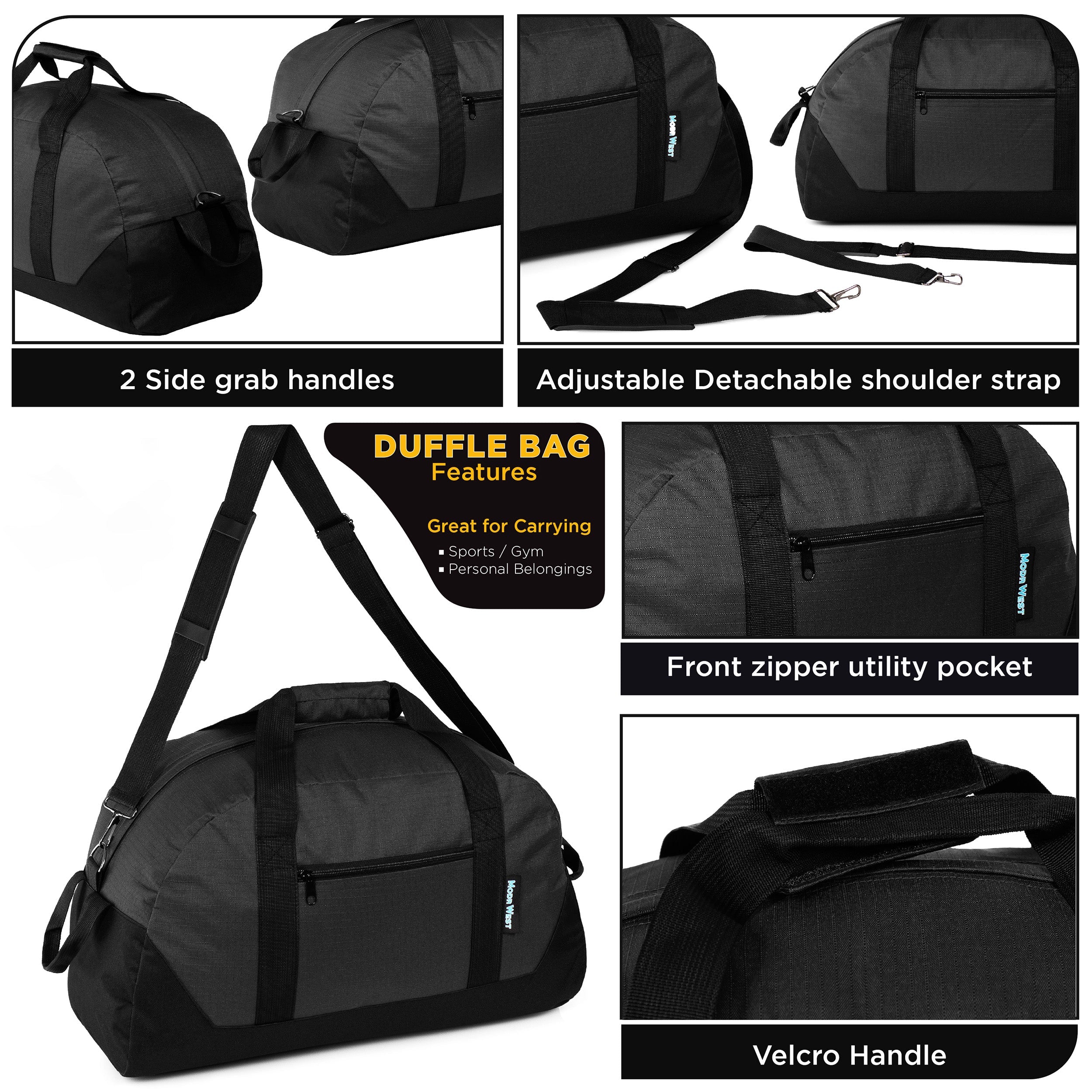 25" Wholesale Black Duffle Bag with a Removable Strap - Bulk Case of 12 Duffels