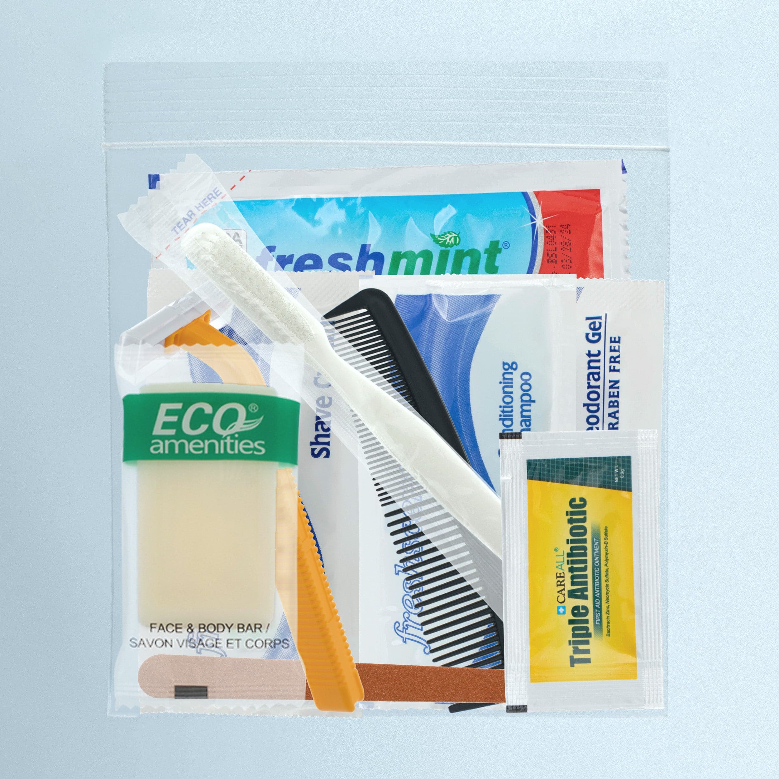 10 Piece Deluxe Wholesale Hygiene Kits - Travel Toiletry Supplies - Bulk Case of 48