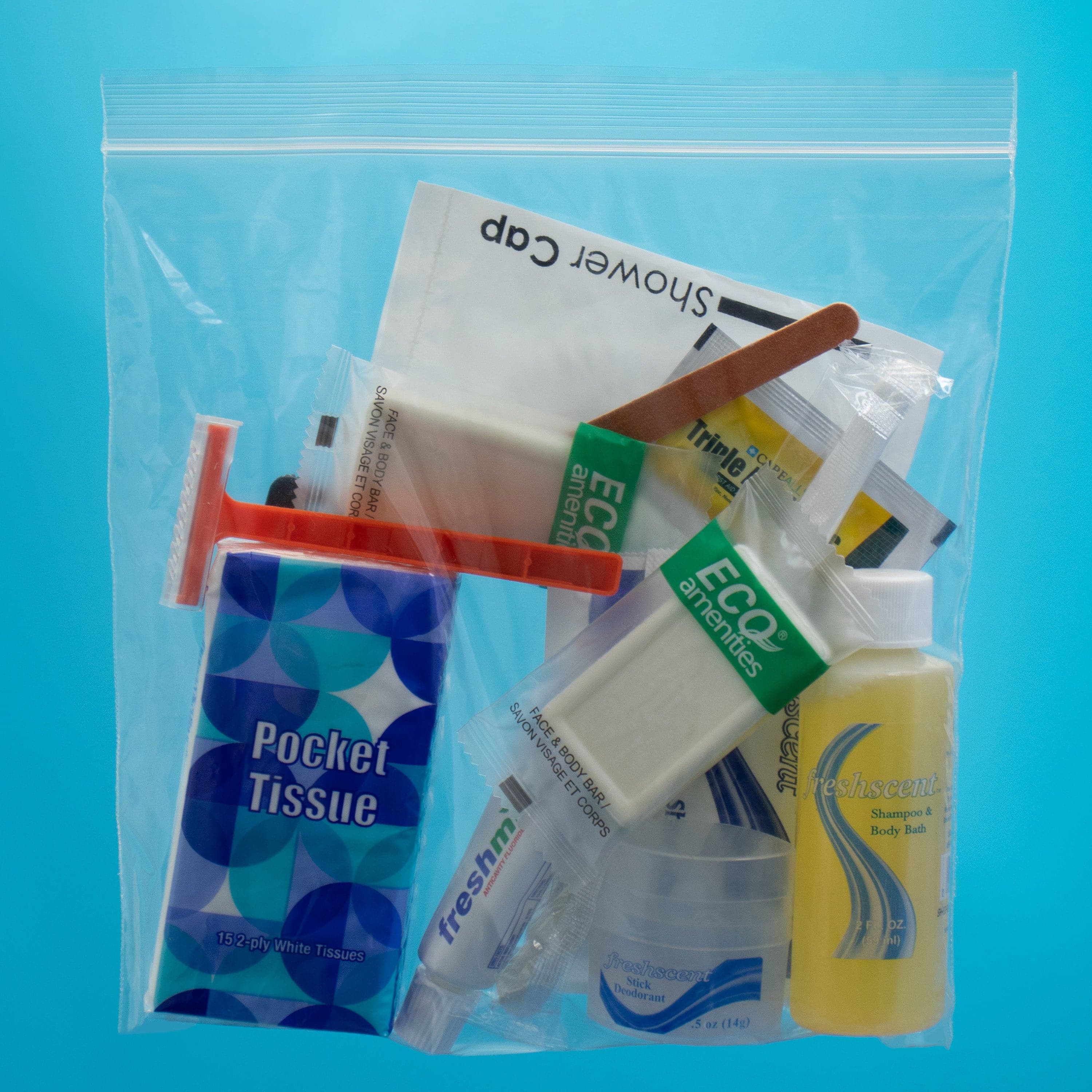 14 Piece Premium Wholesale Hygiene Kits - Travel Toiletry Supplies - Bulk Case of 48
