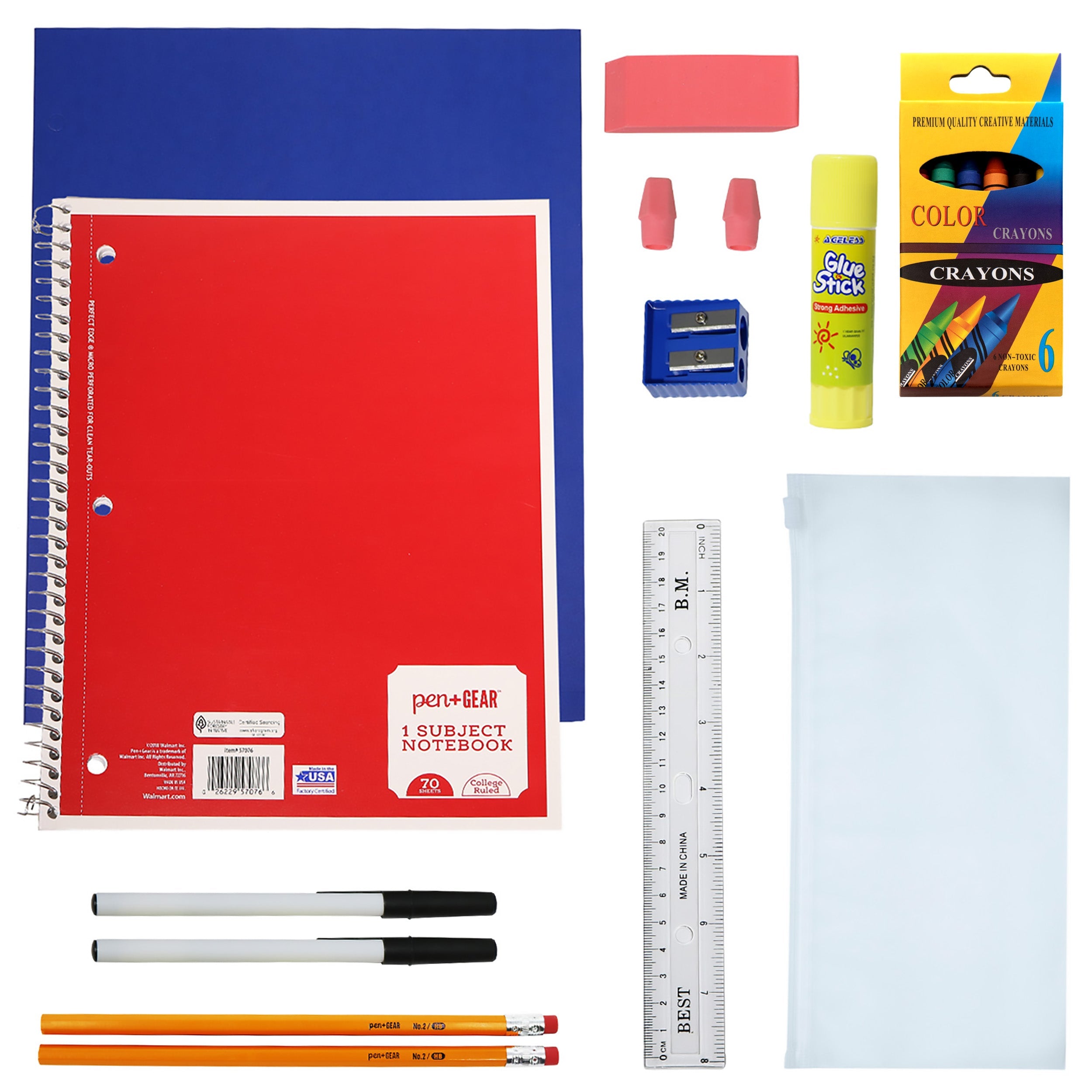 12 Wholesale 17" Bungee Backpack in 12 Colors & 12 Bulk School Supply Kits of Your Choice