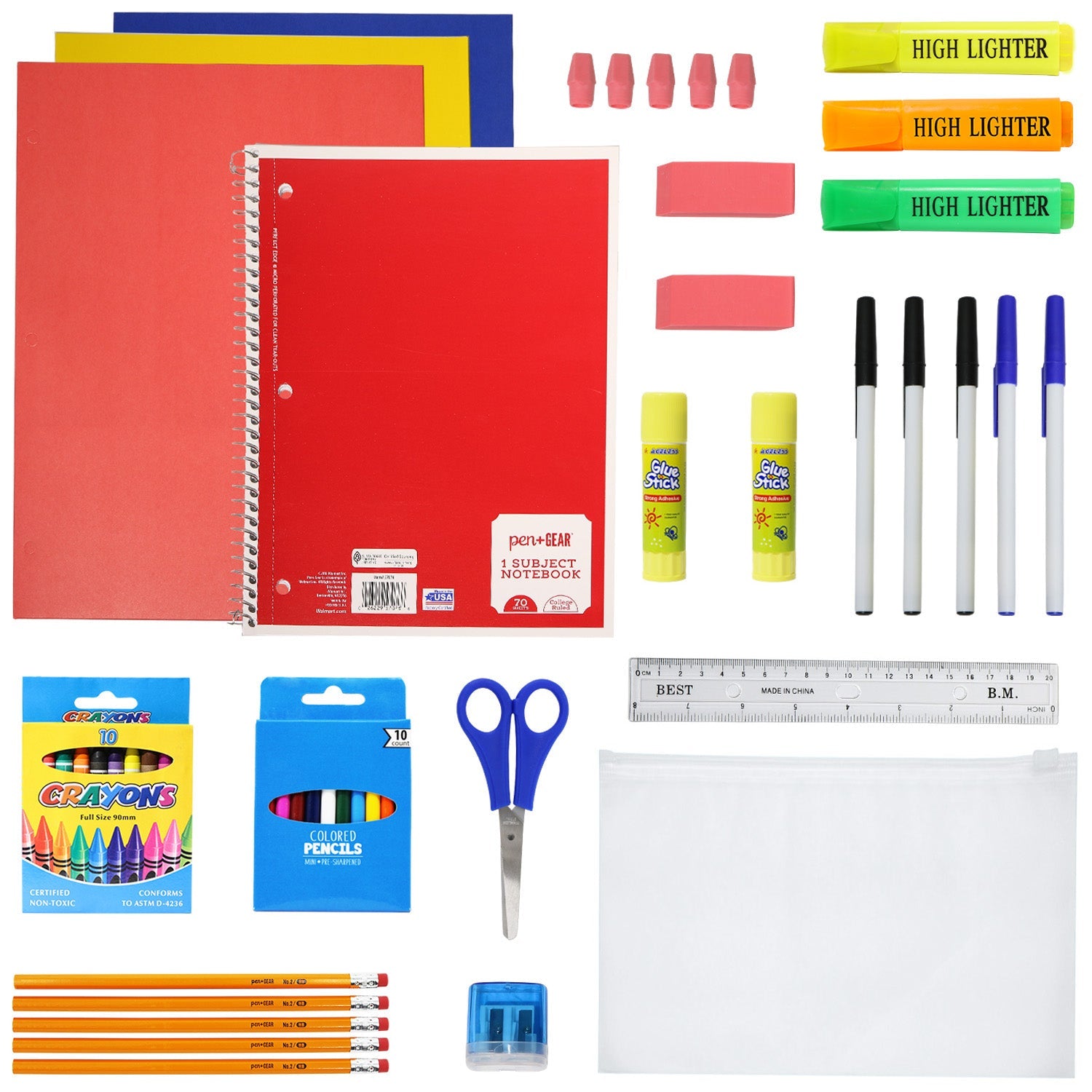 12 Wholesale 17" Bungee Backpack in 6 Prints & 12 Bulk School Supply Kits of Your Choice