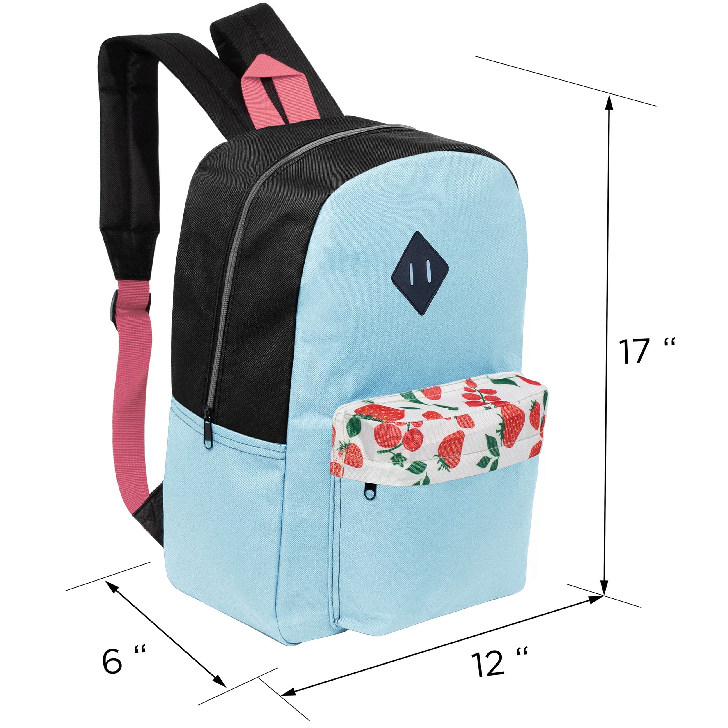 12 Wholesale 17" Padded Backpacks in 8 Random Prints & 12 Bulk School Supply Kits of Your Choice