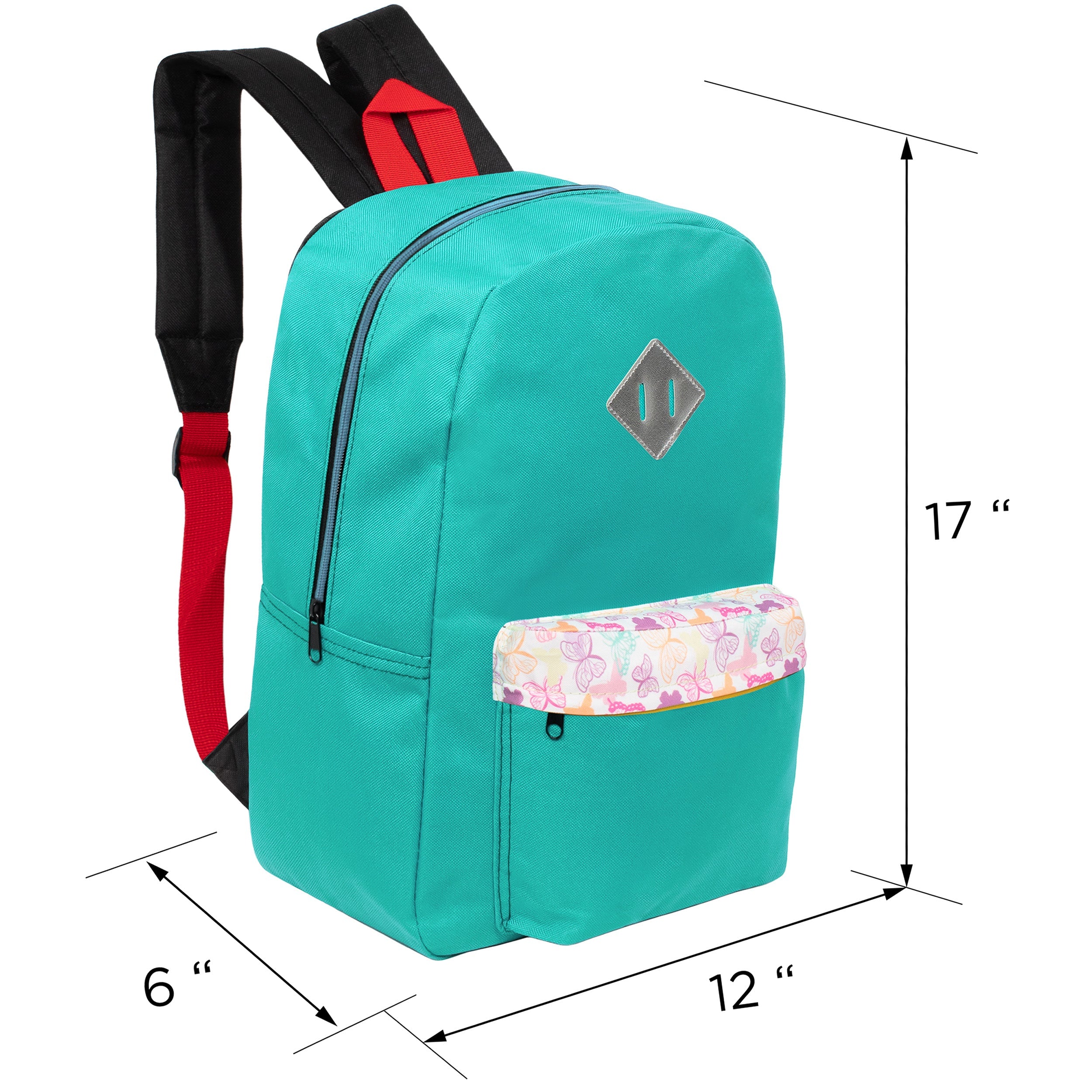 17" Multi Color Basic Wholesale Backpacks - Diamond Patch & Padded Back - Bulk Case of 24