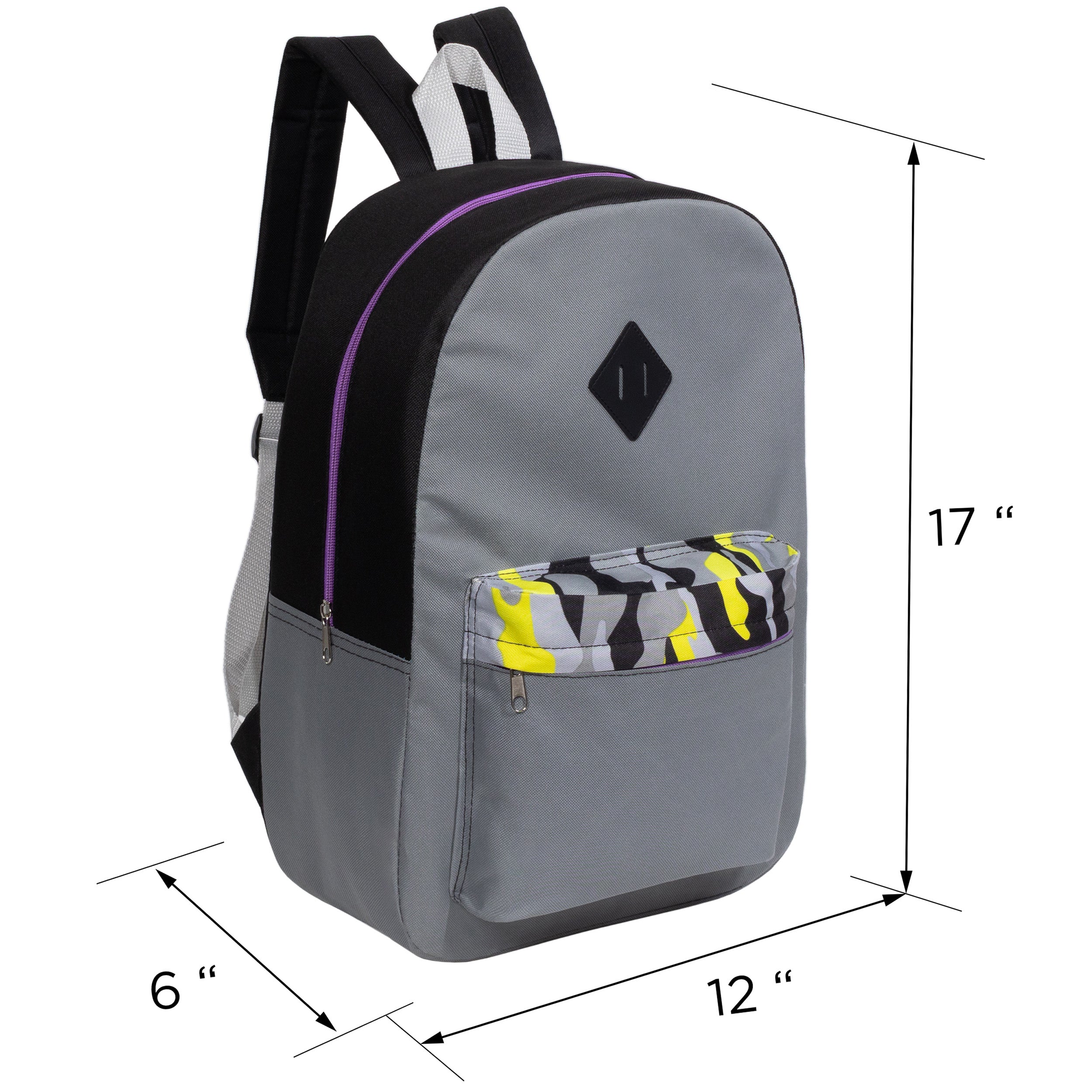 17" Padded Back Kids Wholesale Backpacks with a Diamond Patch in 3 Colors - Bulk Case of 24