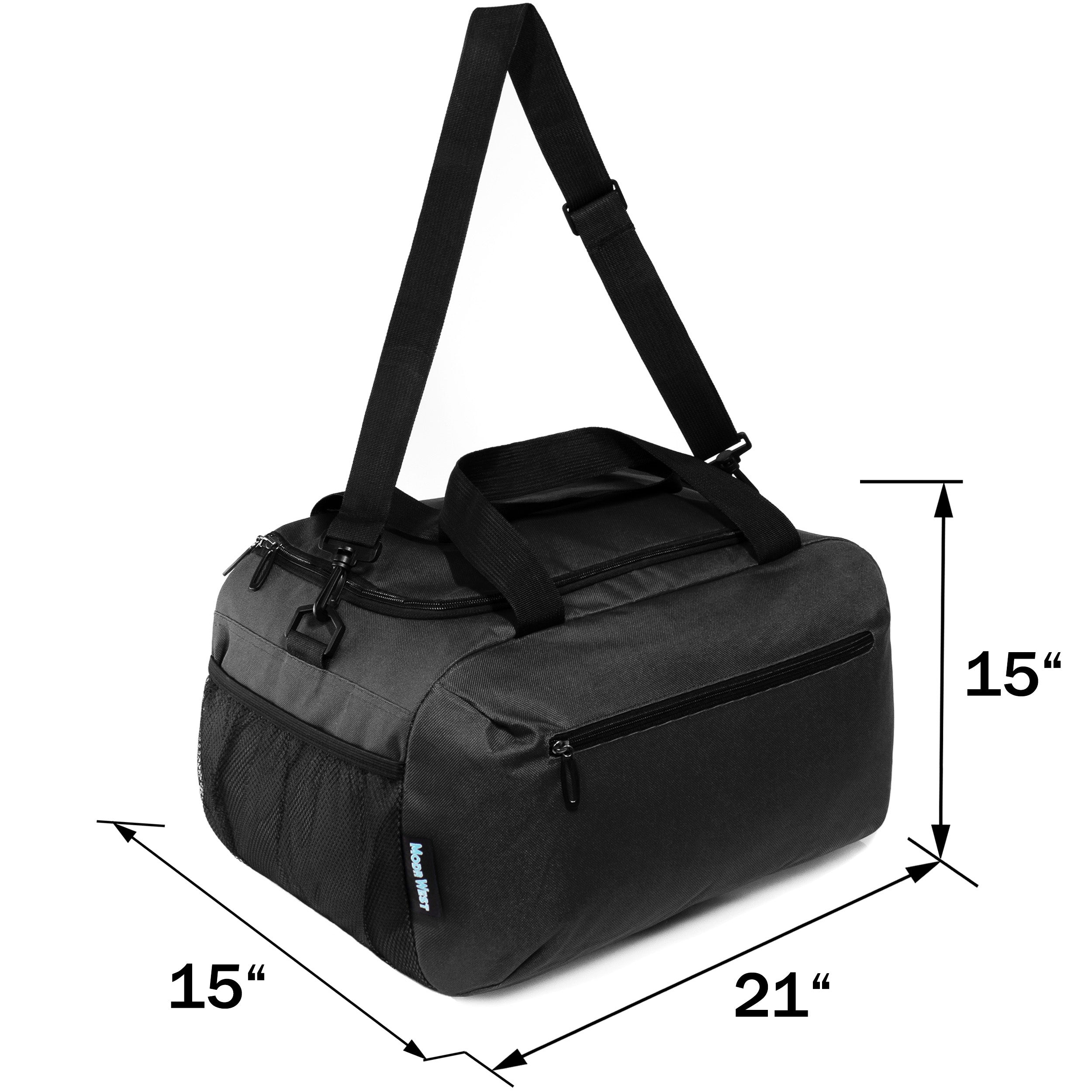 21" Black Wholesale Duffle Bag with 2 Storage Areas & Mesh Side Pockets - Bulk Case of 12