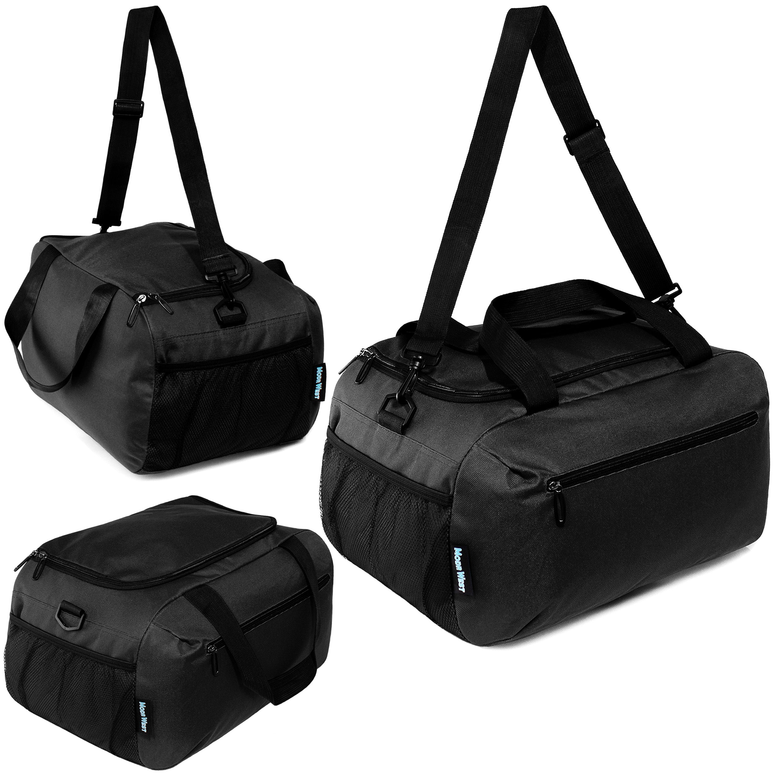 21" Black Wholesale Duffle Bag with 2 Storage Areas & Mesh Side Pockets - Bulk Case of 12