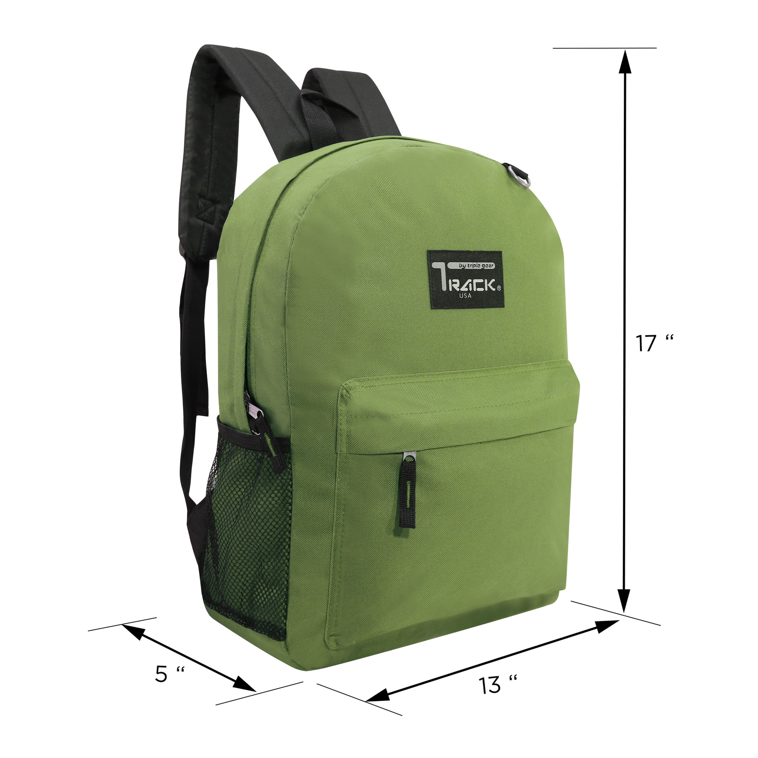 17" Wholesale Backpacks In Olive | Padded Back | Bulk Case of 24 Bookbags
