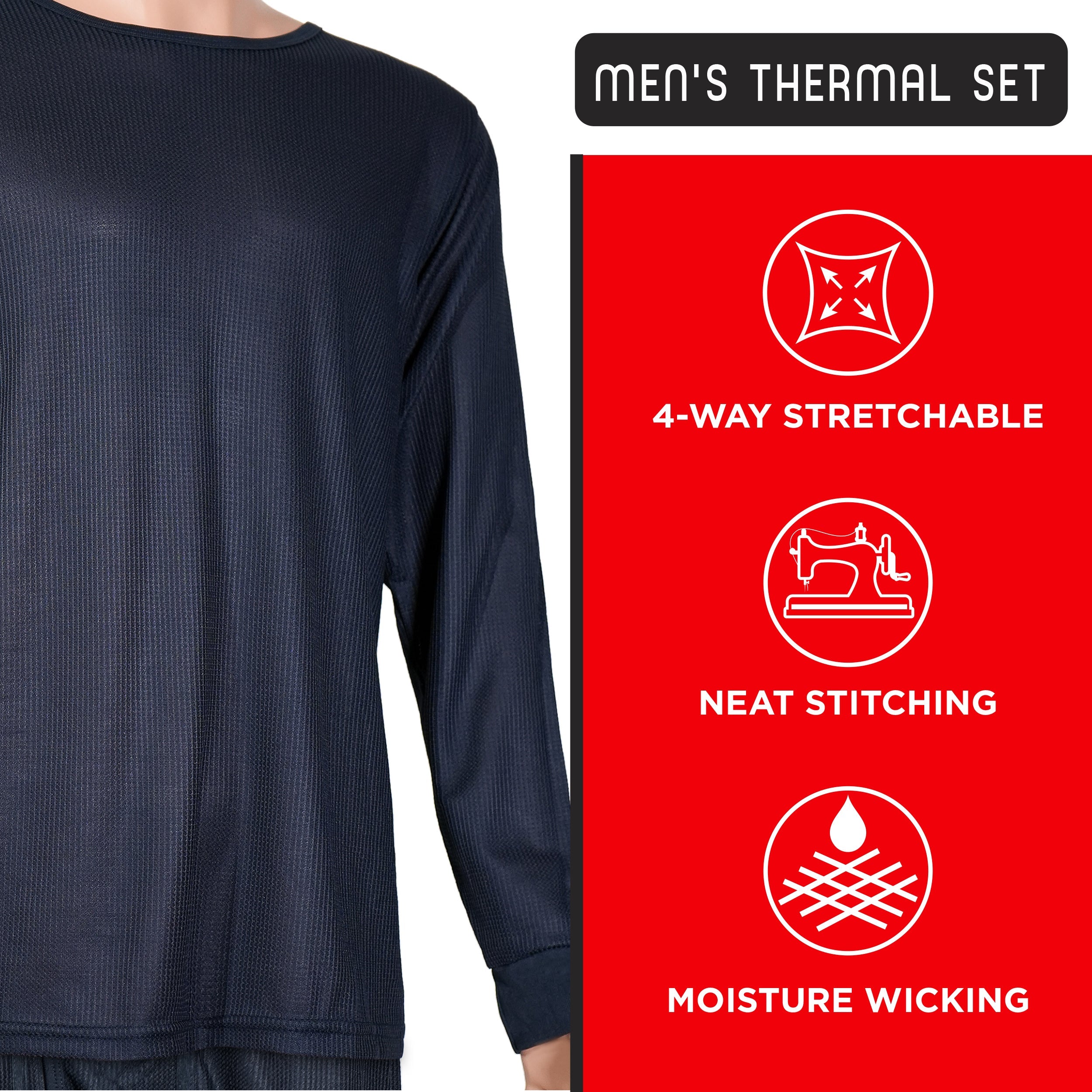 Men's Navy Winter Thermal Underwear Set Assorted Sizes - Bulk Case of 24