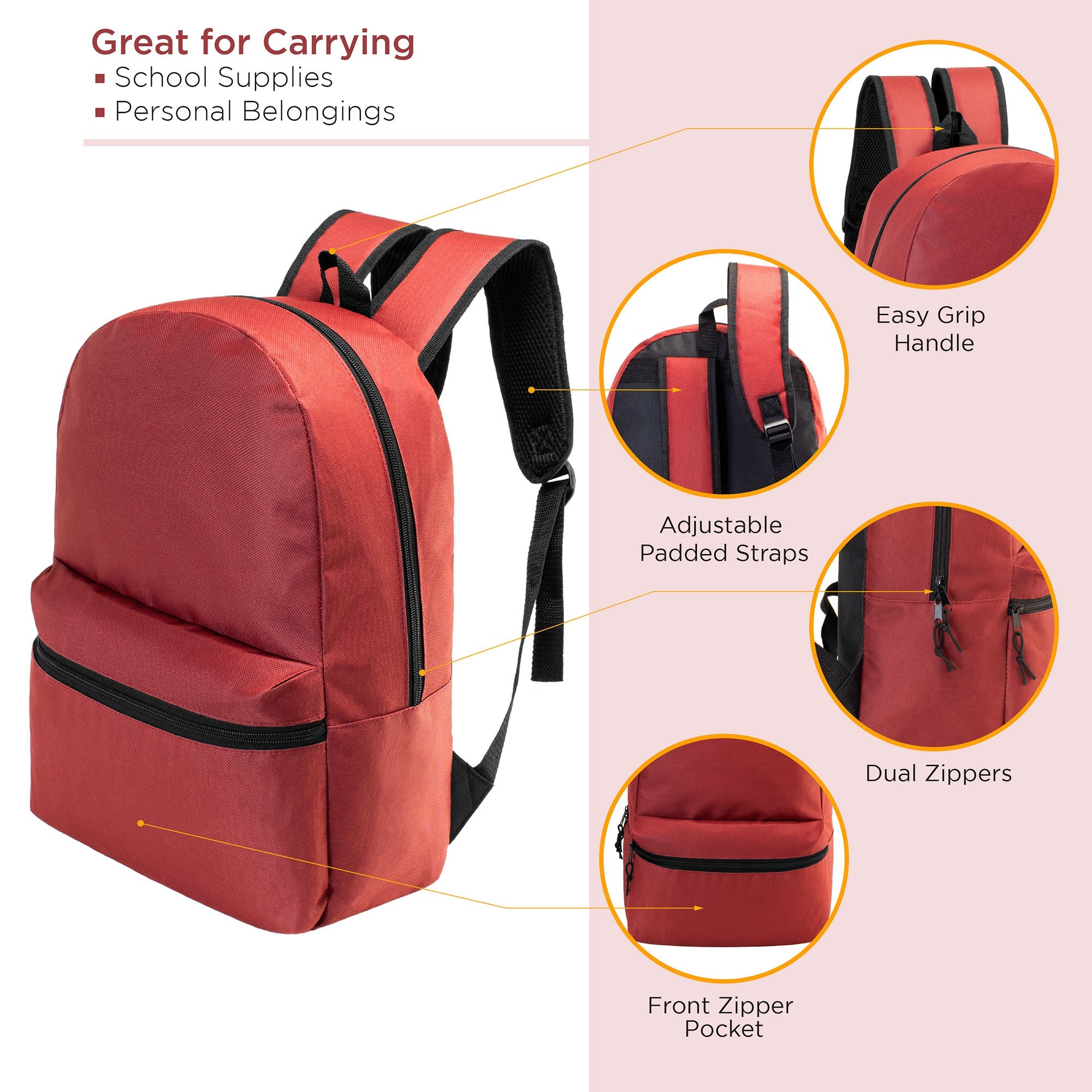 15" Kids Basic Wholesale Backpack in 8 Colors - Bulk Case of 8