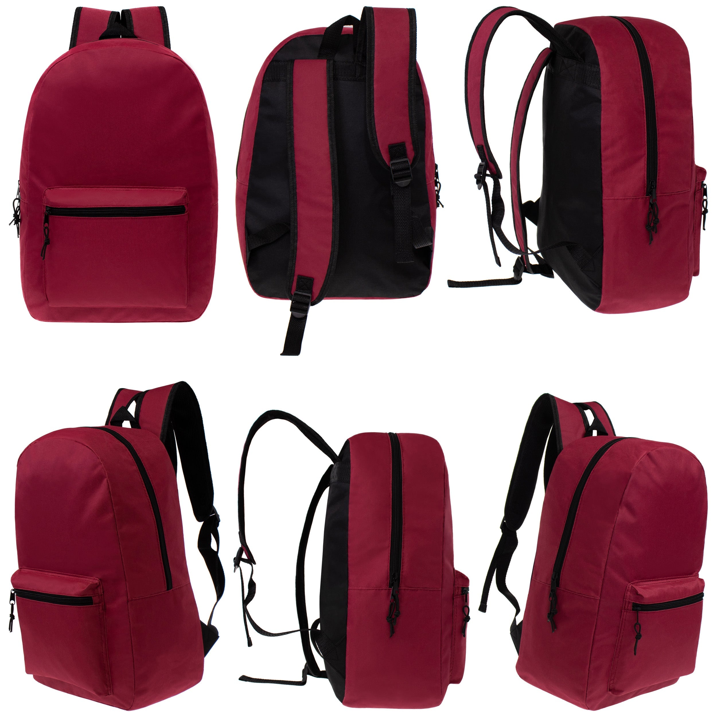 17" Kids Basic Wholesale Backpack in Dark Red - Bulk Case of 24 Backpacks
