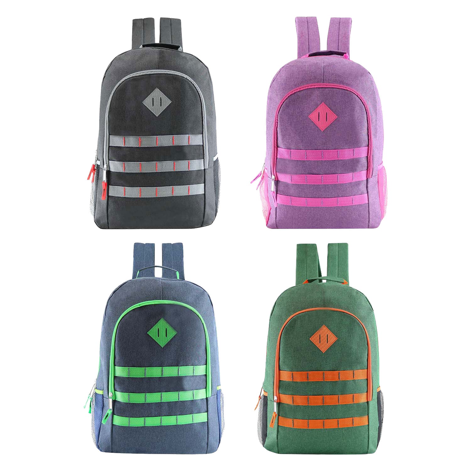 12 Deluxe 19" Backpacks in 4 Colors, 12 Winter Item Sets & Your Choice of 12 Bulk Hygiene Kits - Wholesale Homeless Care Package