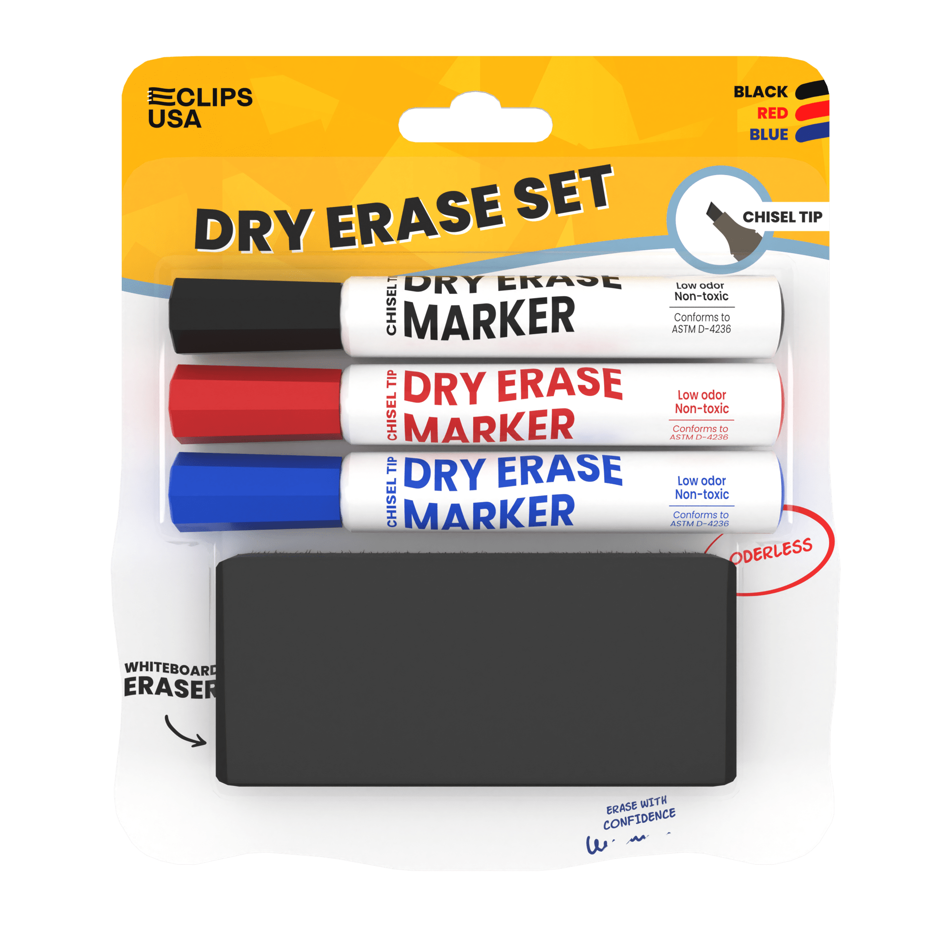 Assorted color dry erase markers with an eraser with 40 sets in a bulk wholesale case of 40