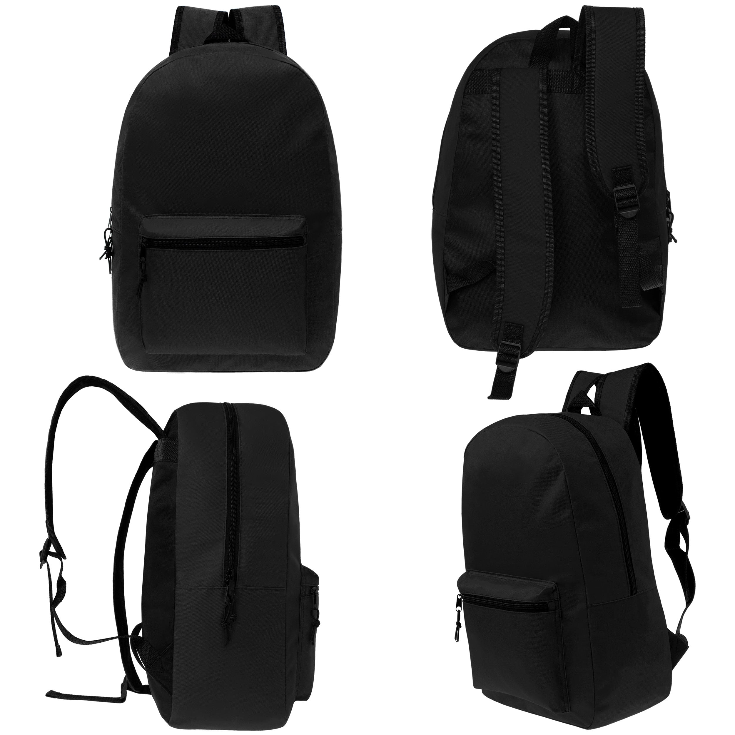 17 inches School Backpacks for Kids In Black Color Bulk School Supplies - Kit Case Of 12