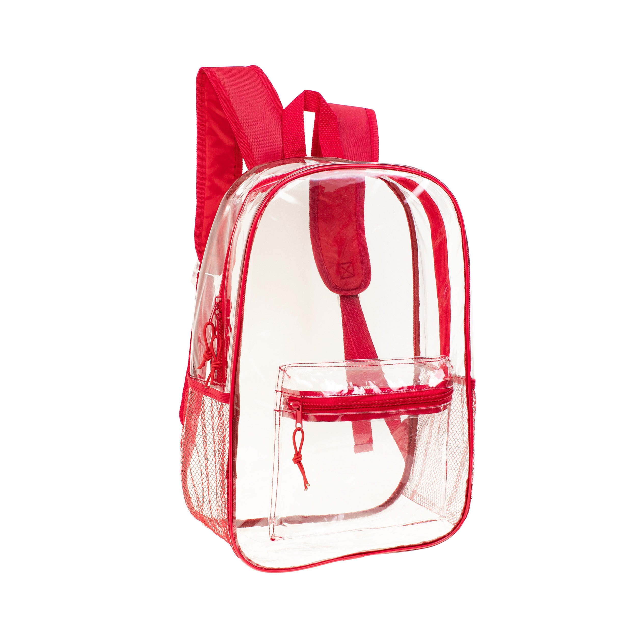 17" Transparent Wholesale Backpack in Assorted Colors With Side Pocket - Bulk Case of 24