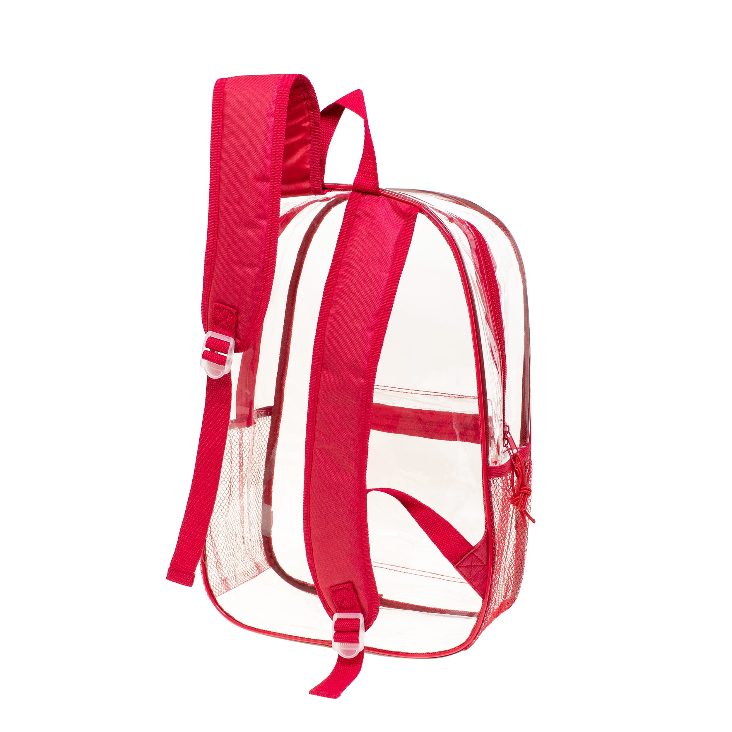 17" Transparent Wholesale Backpack in Assorted Colors With Side Pocket - Bulk Case of 24