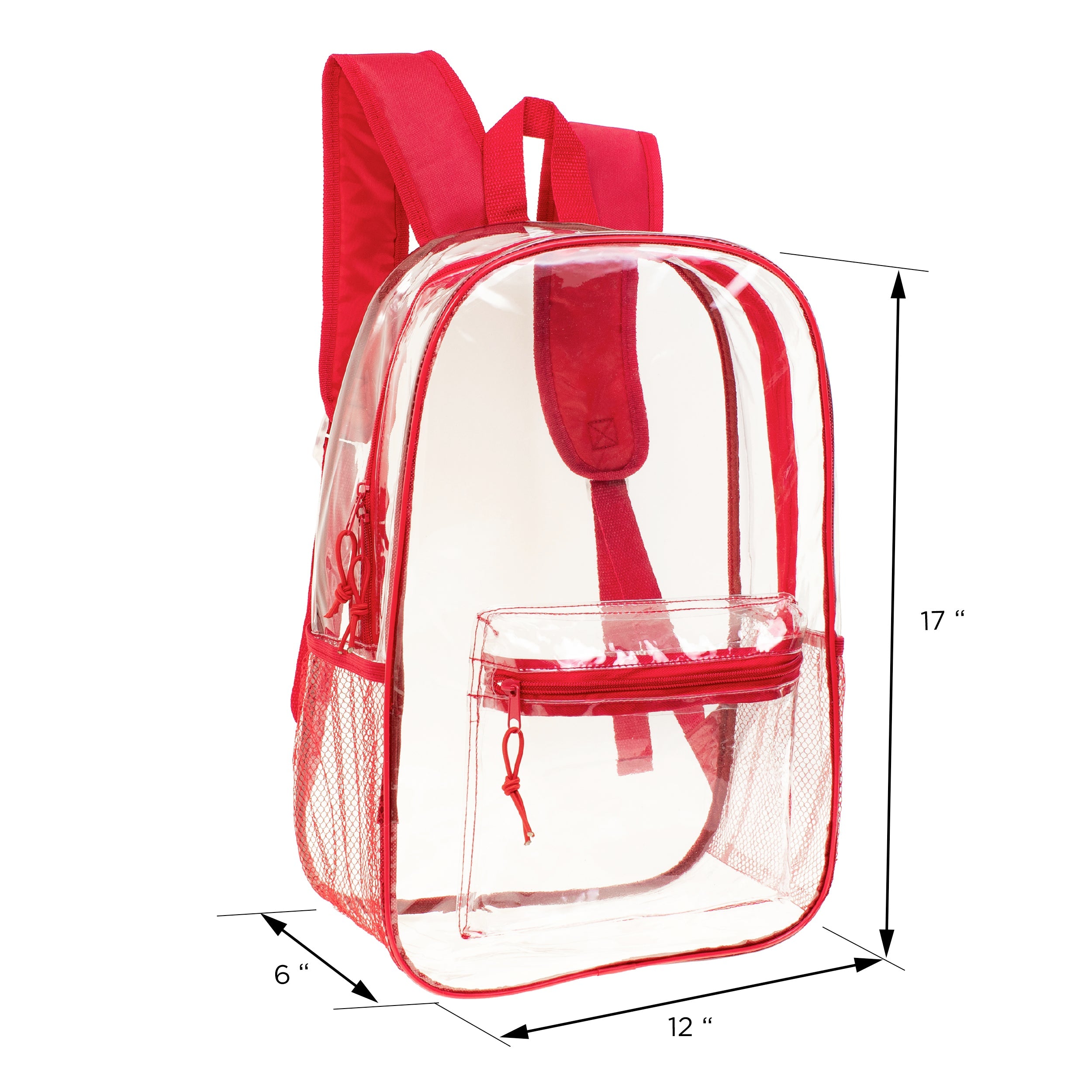 12 Clear Wholesale 17" Backpacks in Assorted Colors and 12 Bulk School Supply Kits of Your Choice