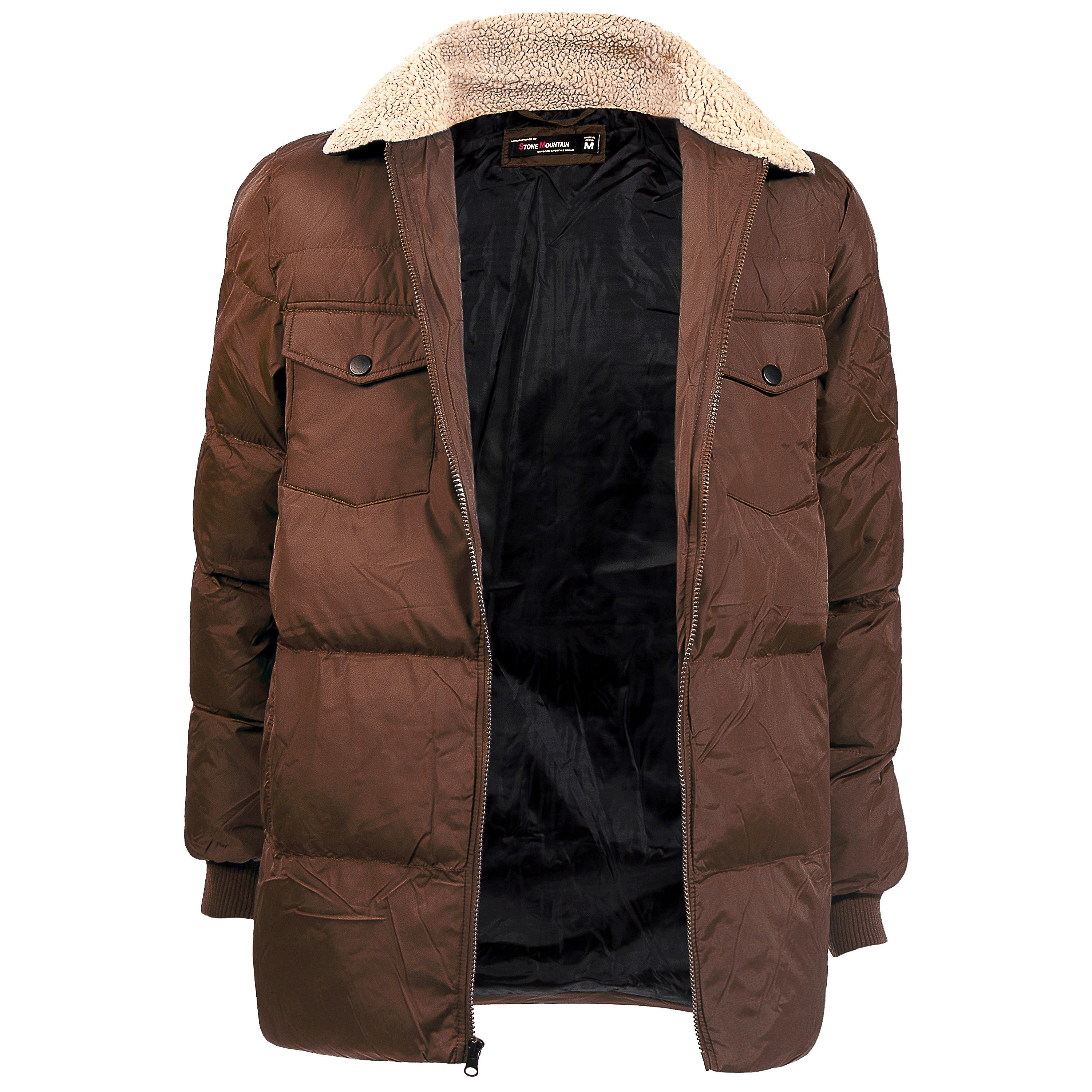 Men's Quilted Warm Winter Wholesale Coats in Brown in Assorted Sizes - Bulk Case of 12 Winter Jackets