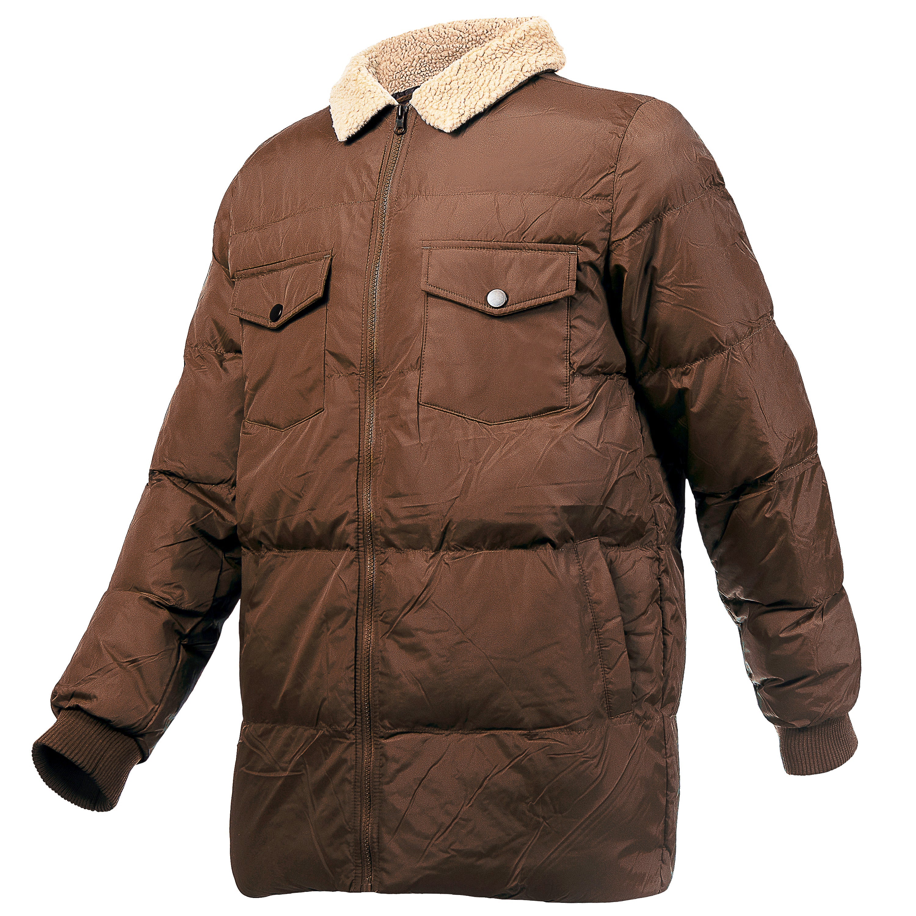 Men's Quilted Warm Winter Wholesale Coats in Brown in Assorted Sizes - Bulk Case of 12 Winter Jackets