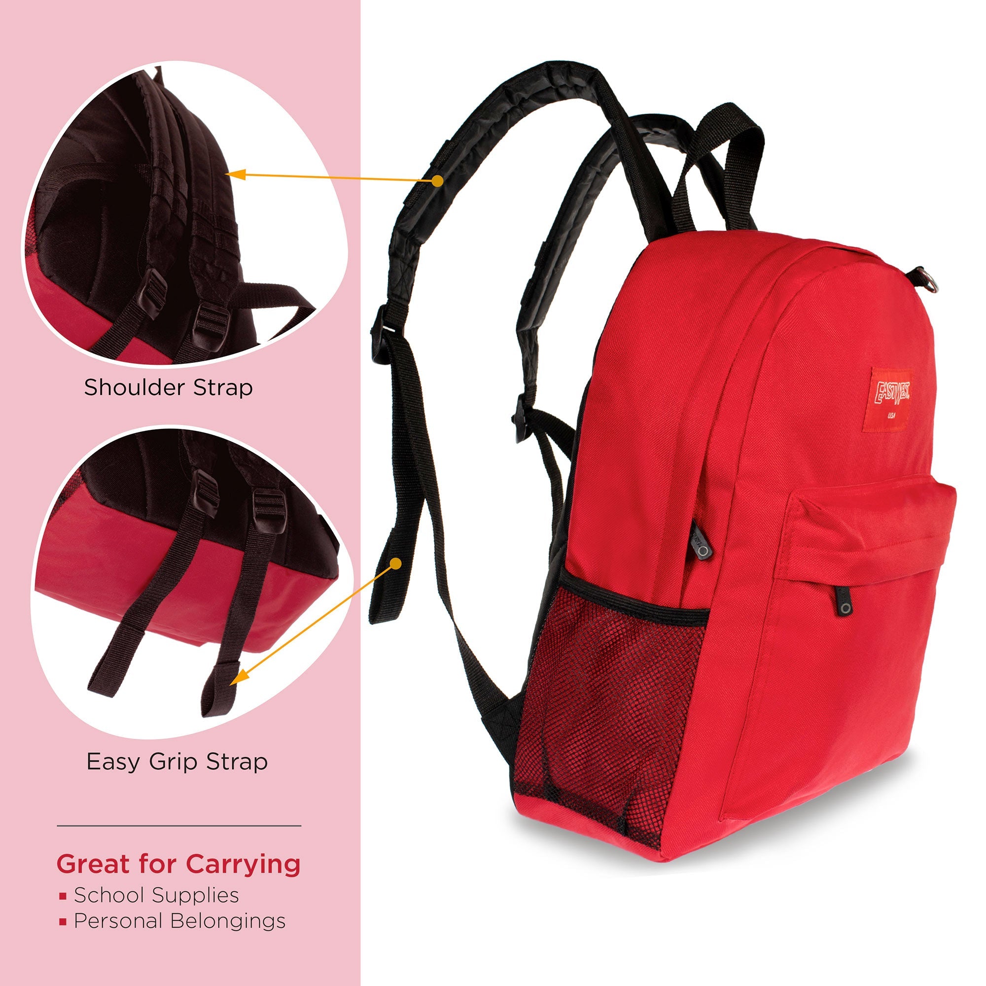12 Diamond Patch 17" Backpacks in Multi Colors & Your Choice of 12 Bulk Hygiene Kits - Wholesale Care Package: Homeless, Emergency, Charity