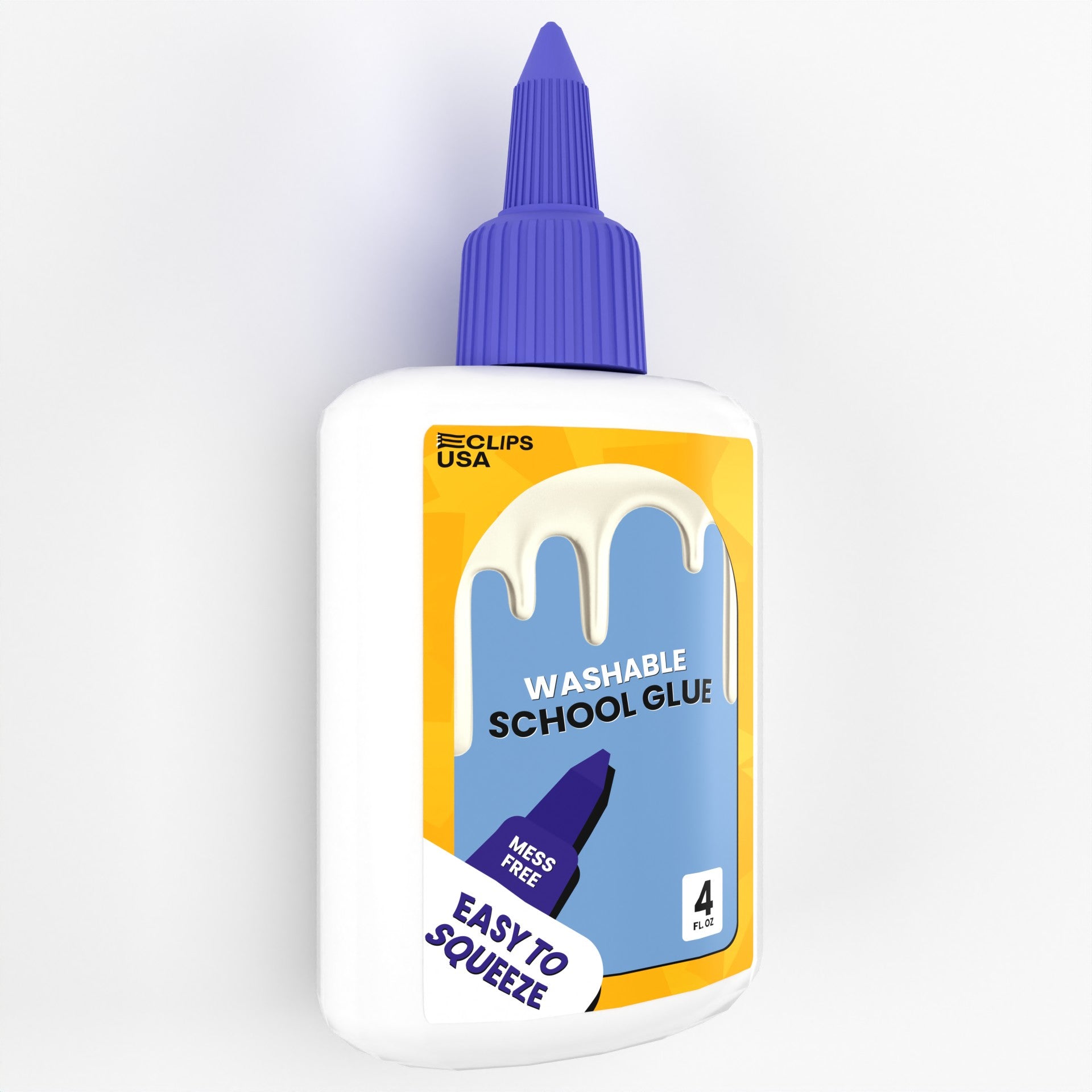Large Washable School Glue in White - Dries Clear - 4 Oz Squeeze Bottle - Bulk Case of 48