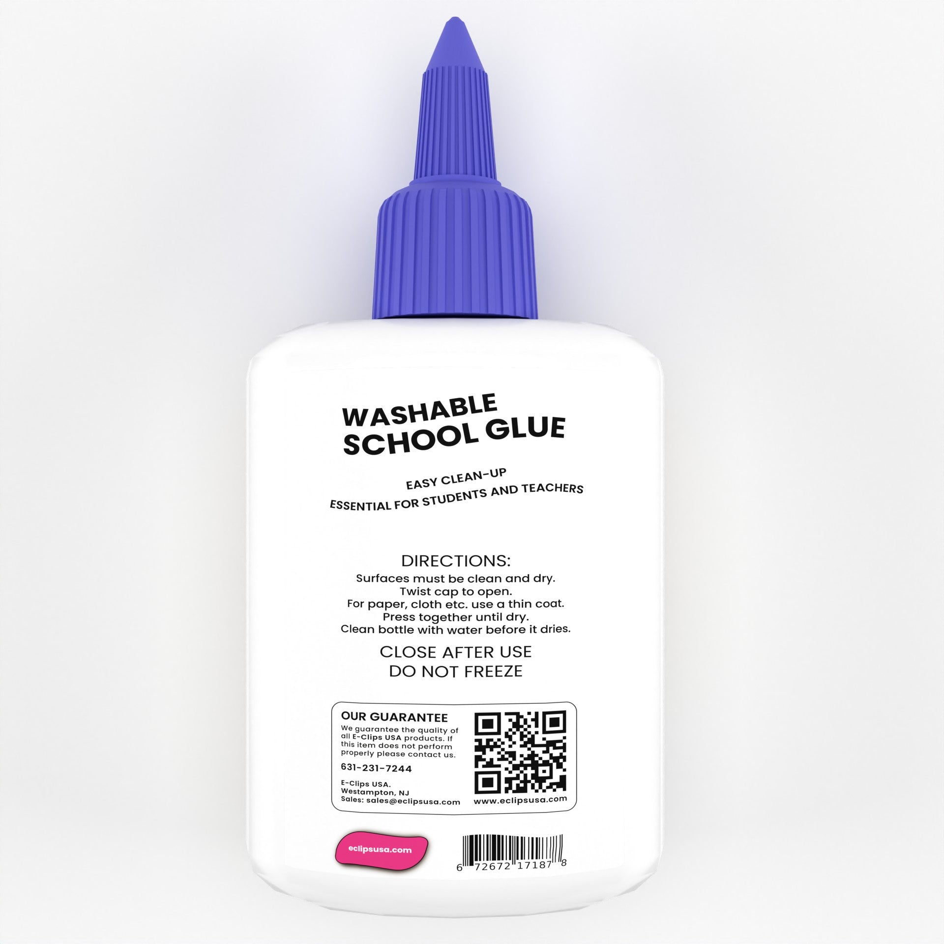 Large Washable School Glue in White - Dries Clear - 4 Oz Squeeze Bottle - Bulk Case of 48