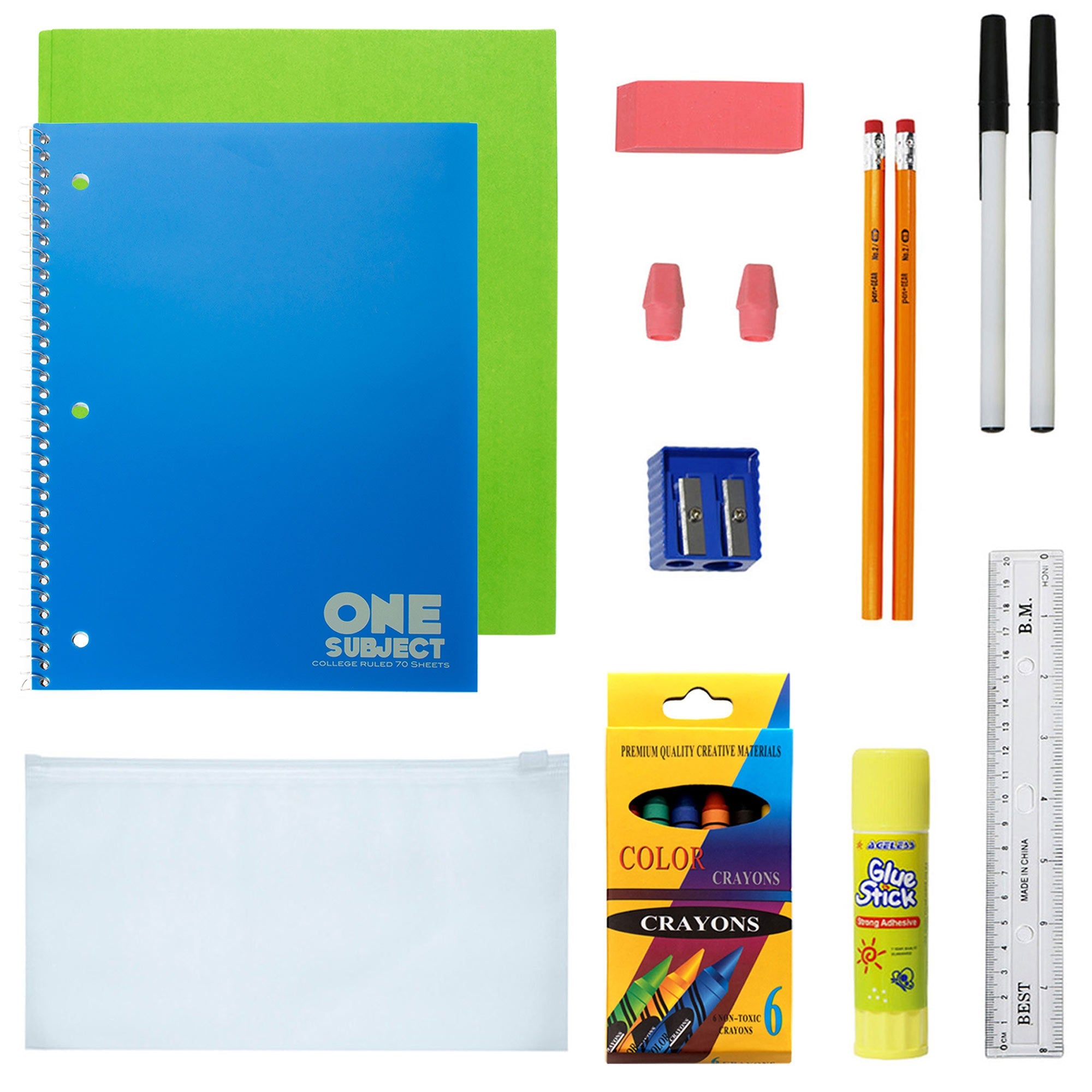 12 Multi-Color 17" Bungee Backpacks in Assorted Colors & 12 Bulk School Supply Kits of Your Choice