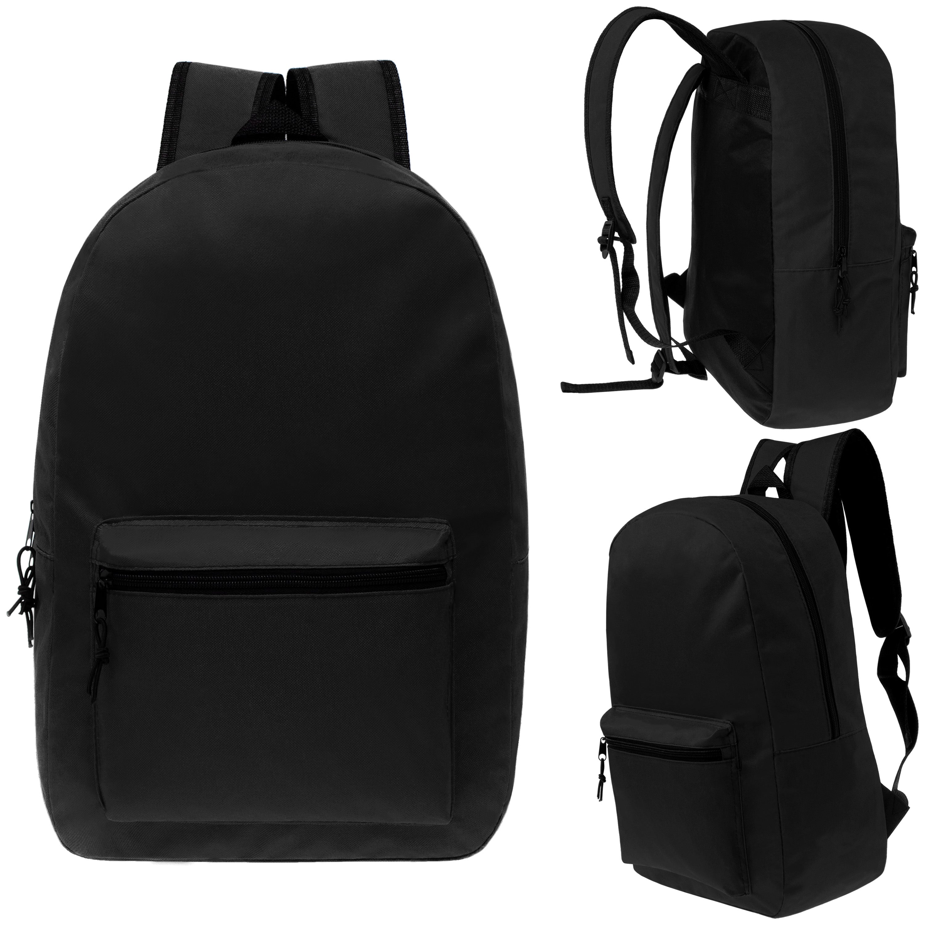 12 Black 17" Basic Kids Wholesale Backpacks and 12 Bulk School Supply Kits of Your Choice