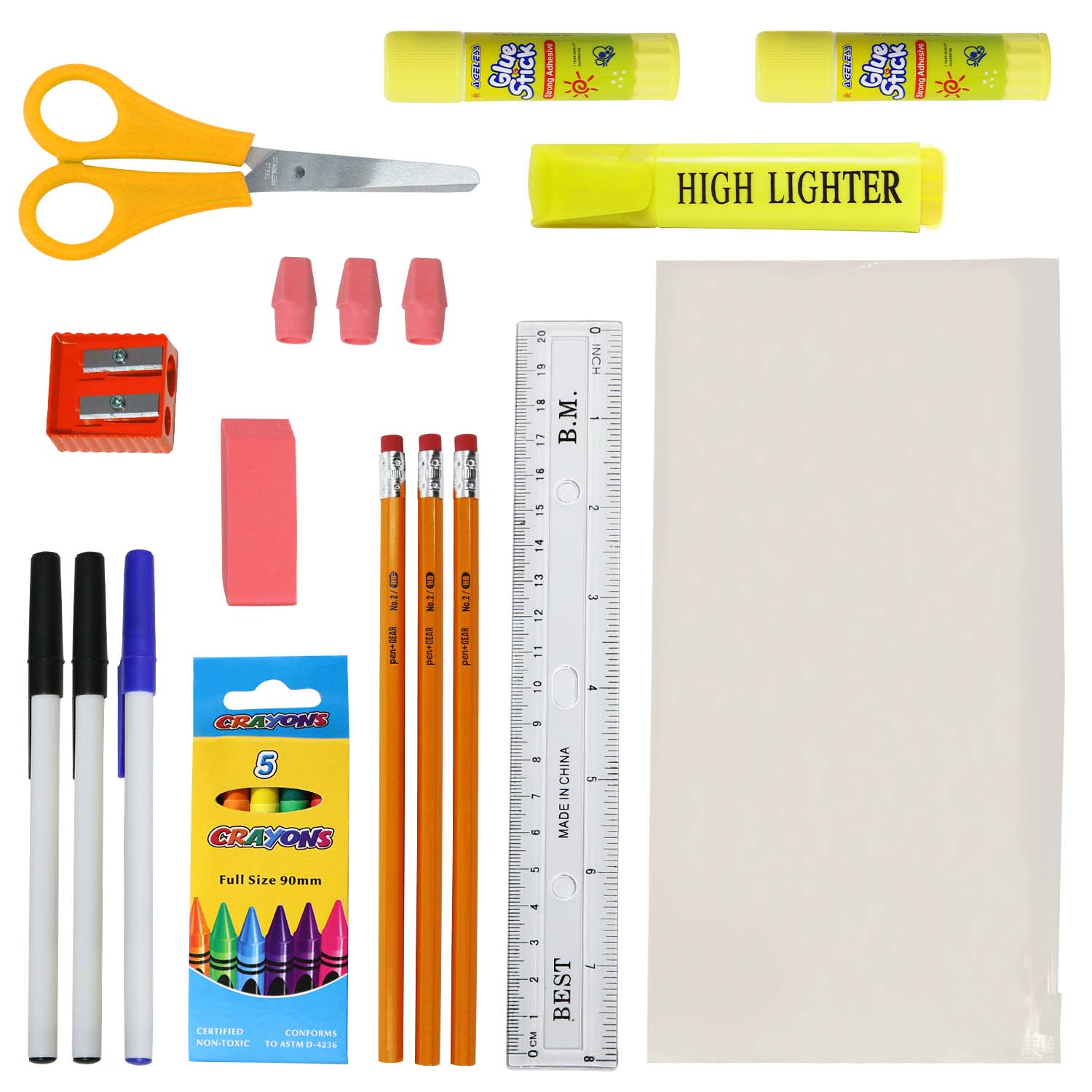12 Wholesale 17" Classic Backpacks in 12 Assorted Colors & 12 Bulk School Supply Kits of Your Choice