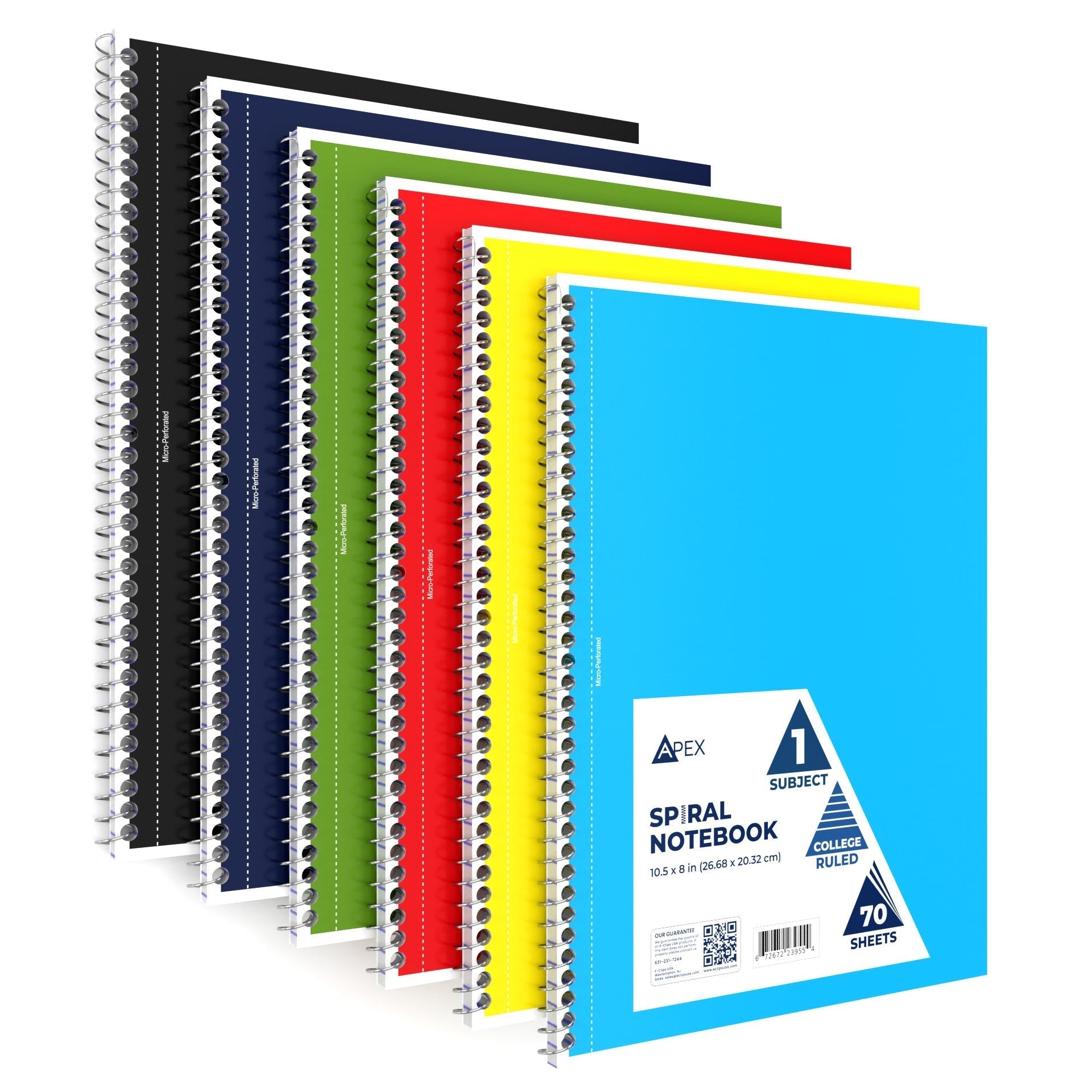 APEX 1-Subject Spiral Notebook - Assorted Colors, College-ruled, 70 Sheets