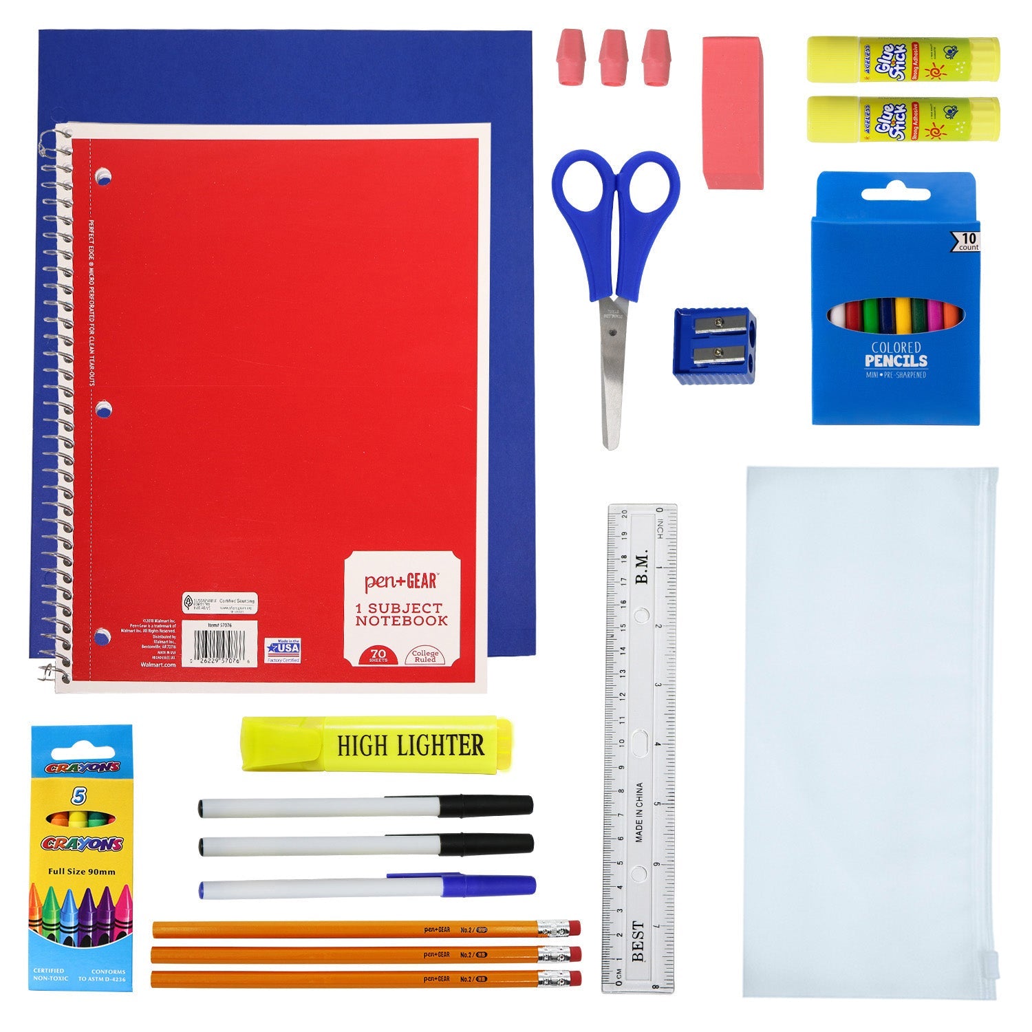 12 Wholesale 17" Basic Backpacks in Navy Blue & 12 Bulk School Supply Kits of Your Choice